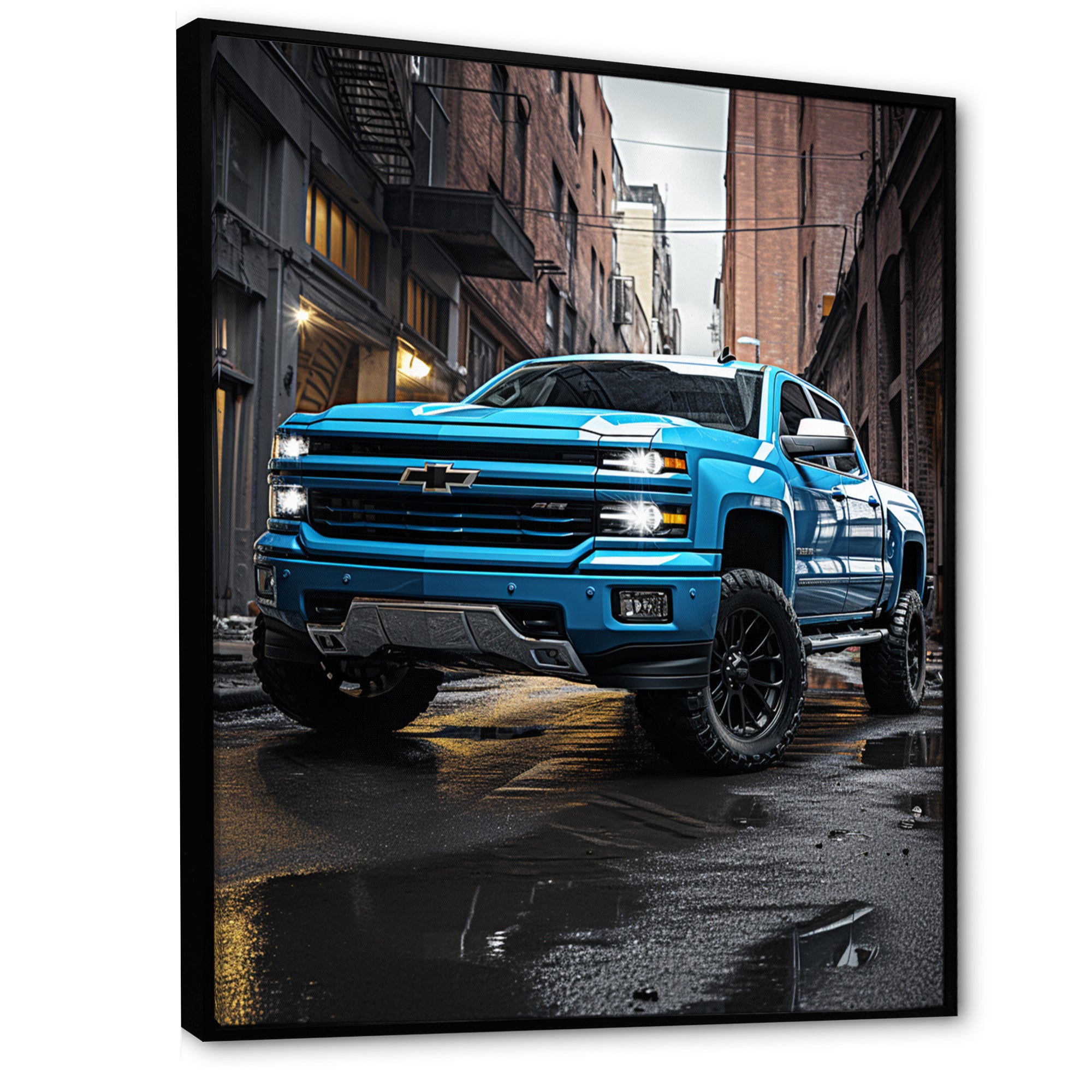 Teal Pickup Truck Urban Explorers - Pickup Truck Canvas Wall Art