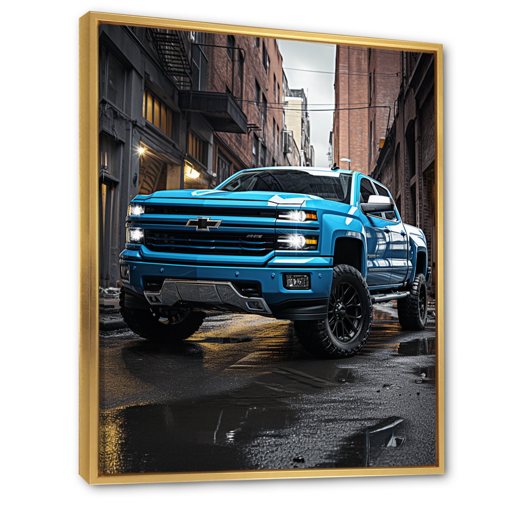 Teal Pickup Truck Urban Explorers - Pickup Truck Canvas Wall Art