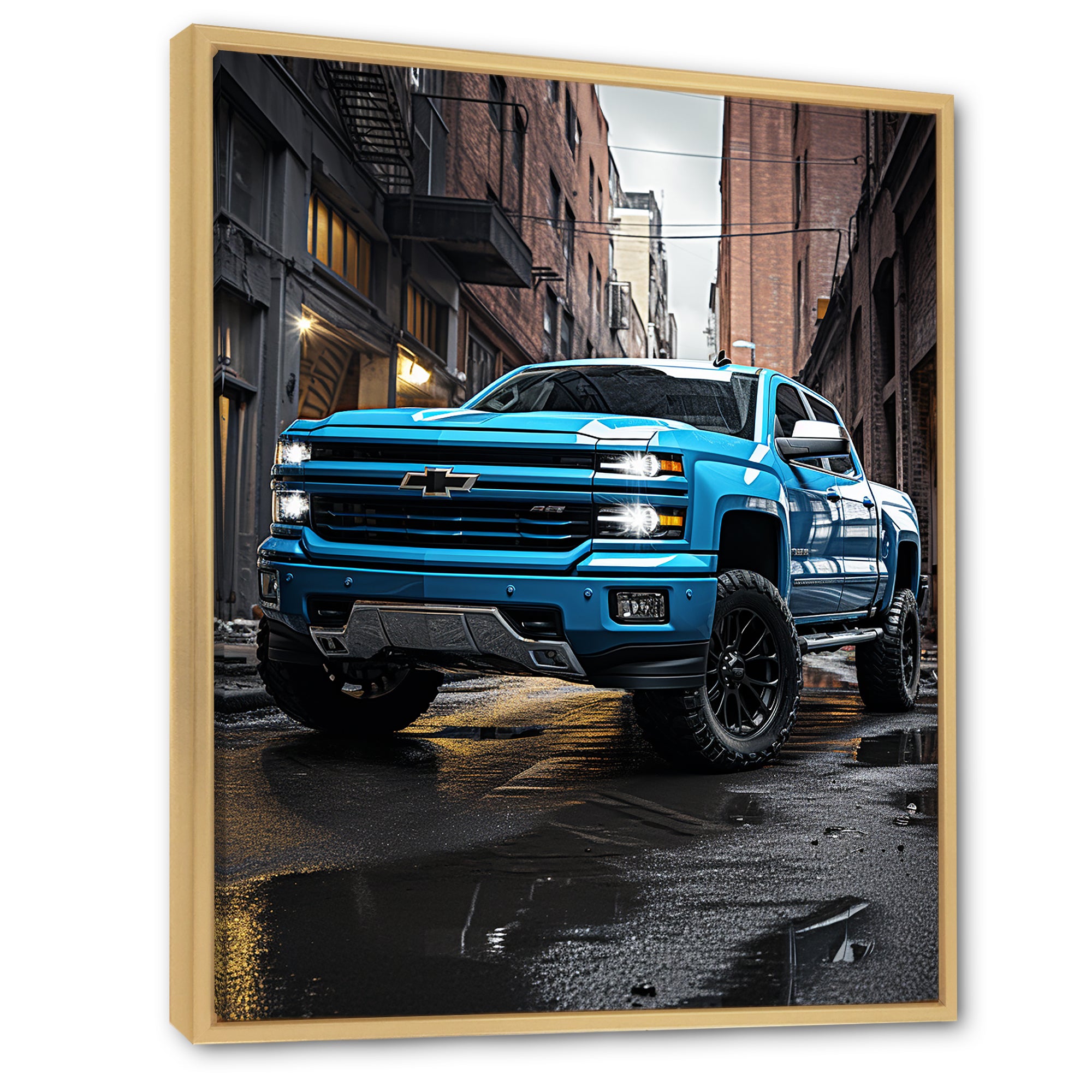 Teal Pickup Truck Urban Explorers - Pickup Truck Canvas Wall Art