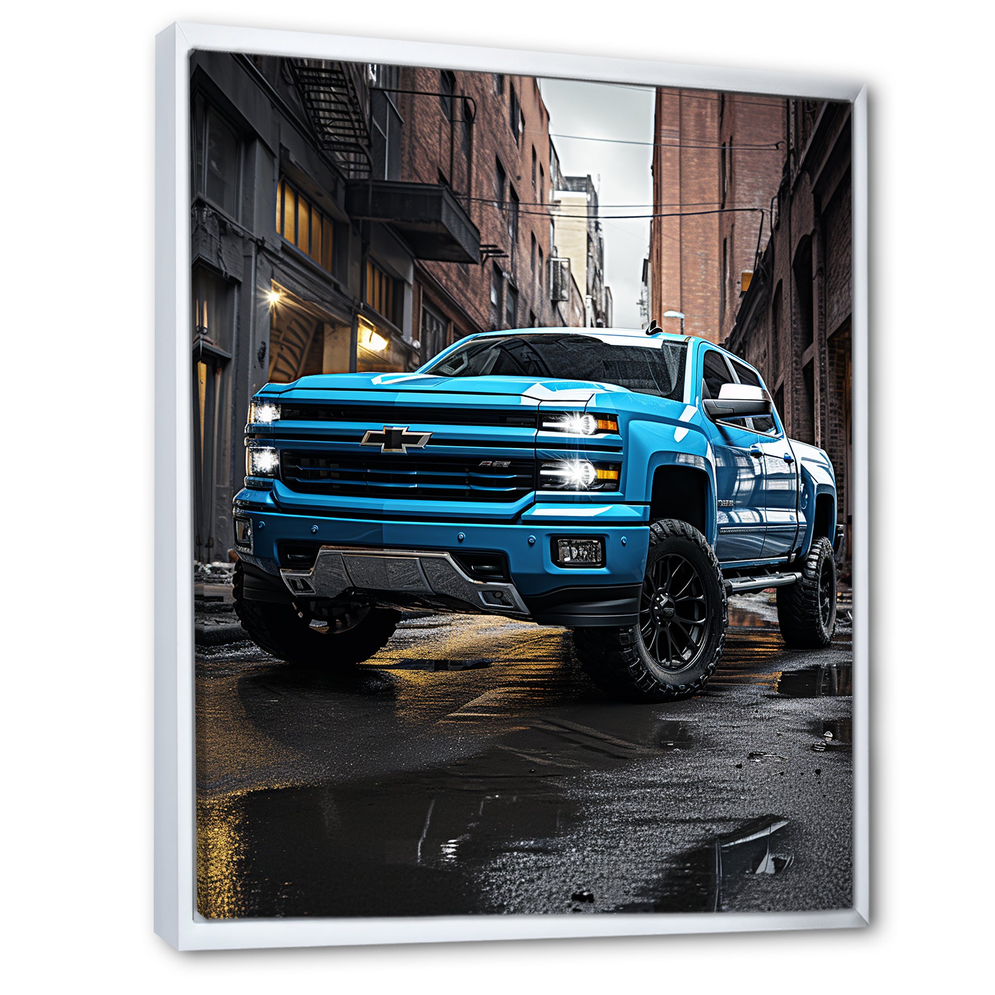 Teal Pickup Truck Urban Explorers - Pickup Truck Canvas Wall Art