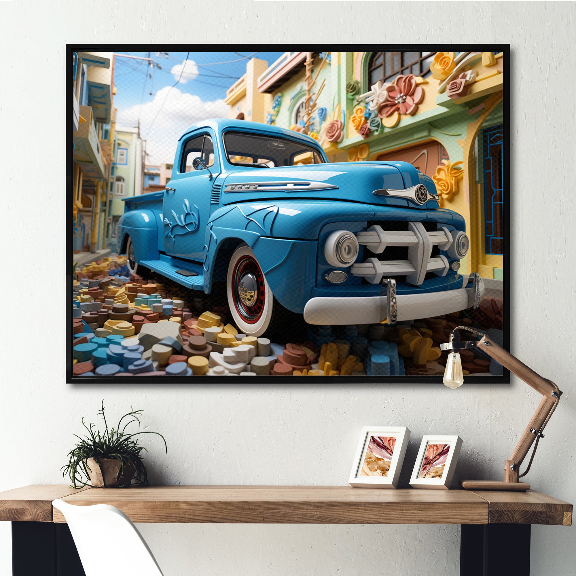 Blue Pickup Truck Urban Explorers I - Pickup Truck Canvas Wall Art