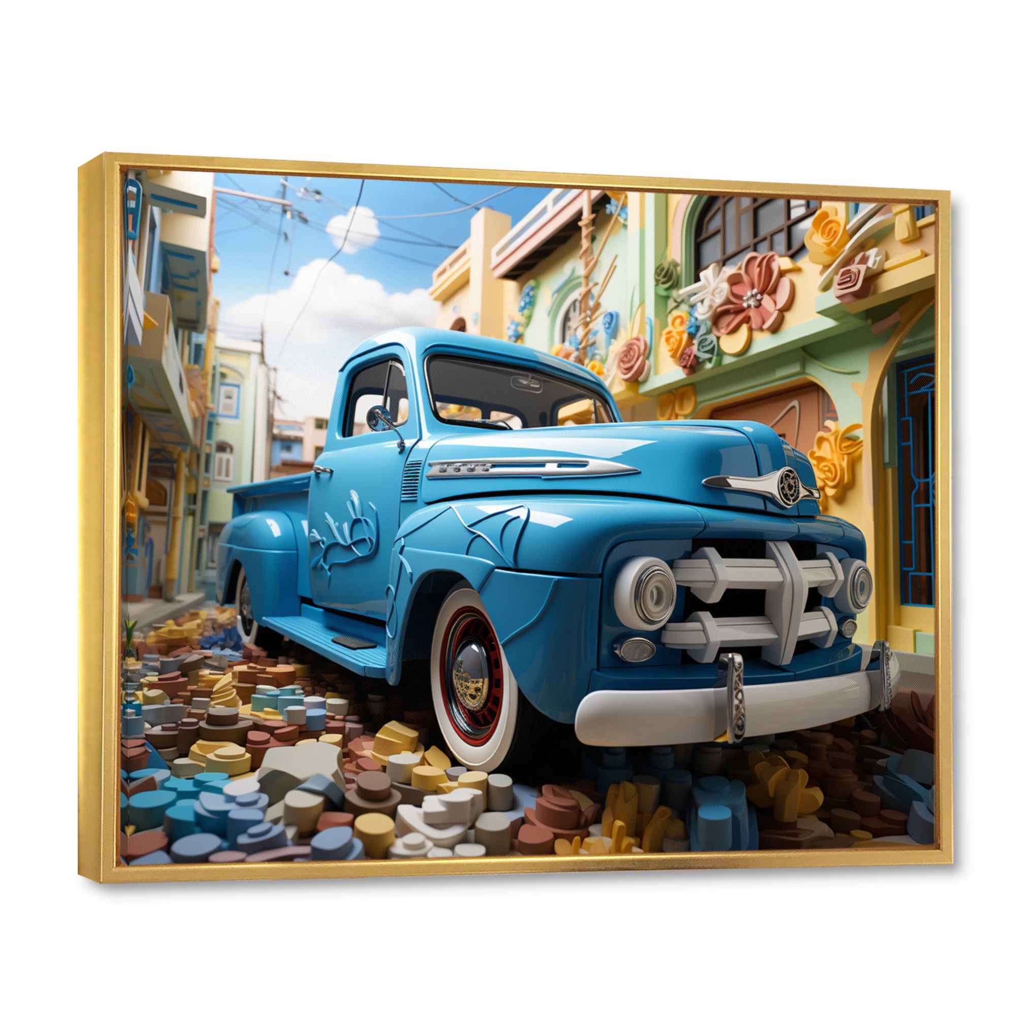 Blue Pickup Truck Urban Explorers I - Pickup Truck Canvas Wall Art