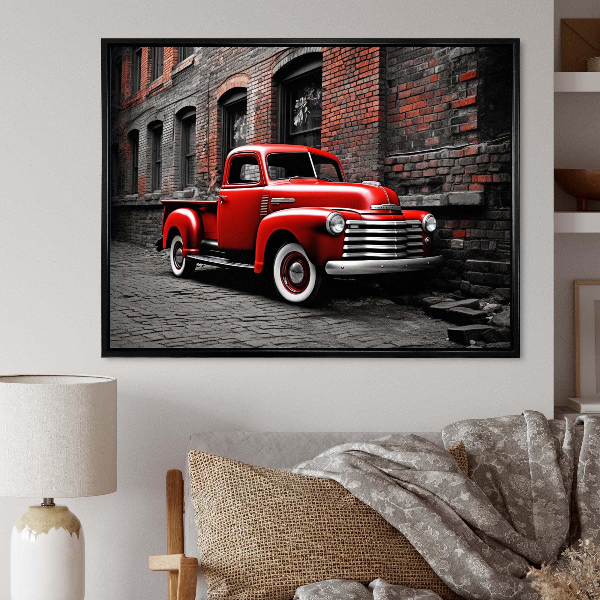 Red Pickup Truck Vintage Hauler I - Pickup Truck Canvas Wall Art