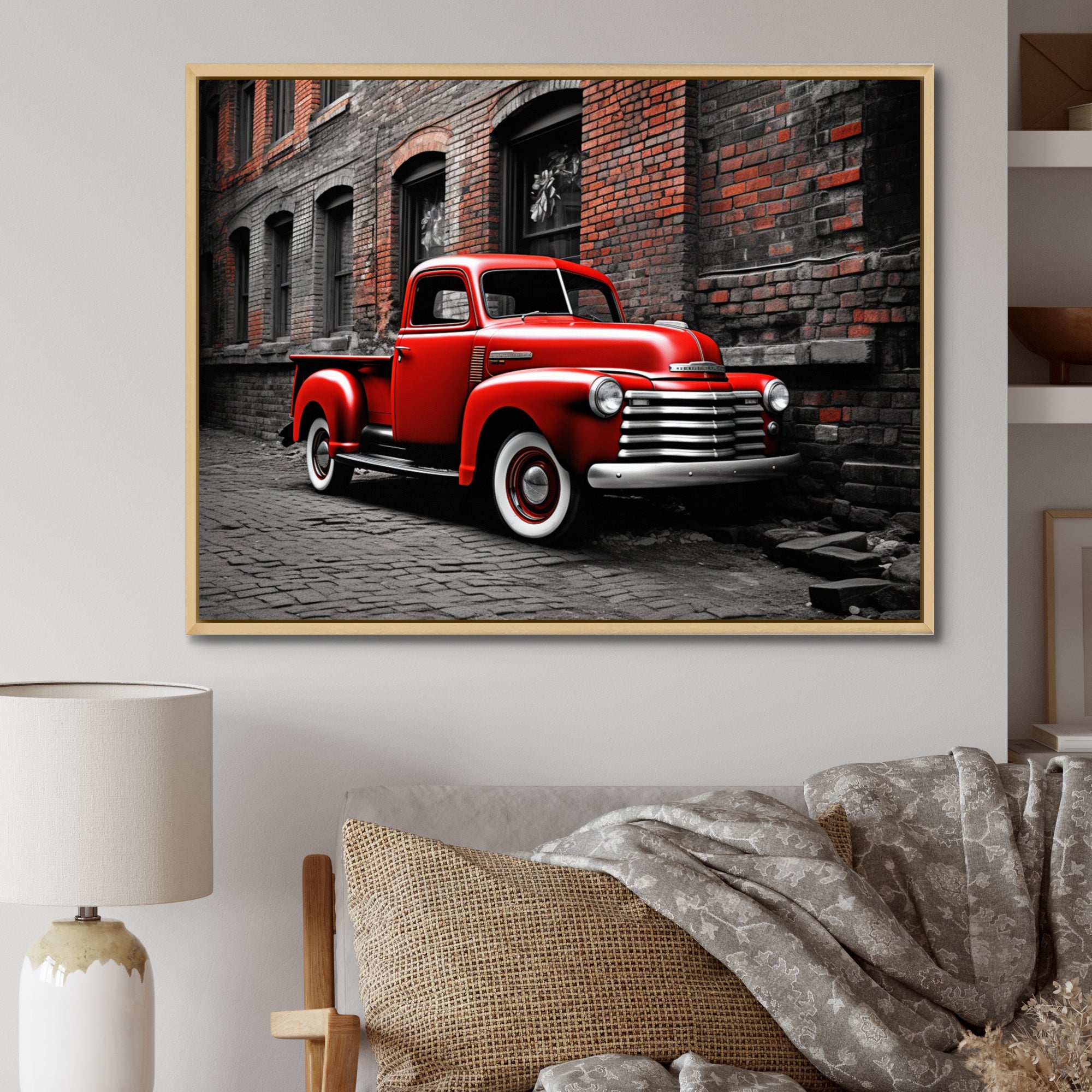 Red Pickup Truck Vintage Hauler I - Pickup Truck Canvas Wall Art