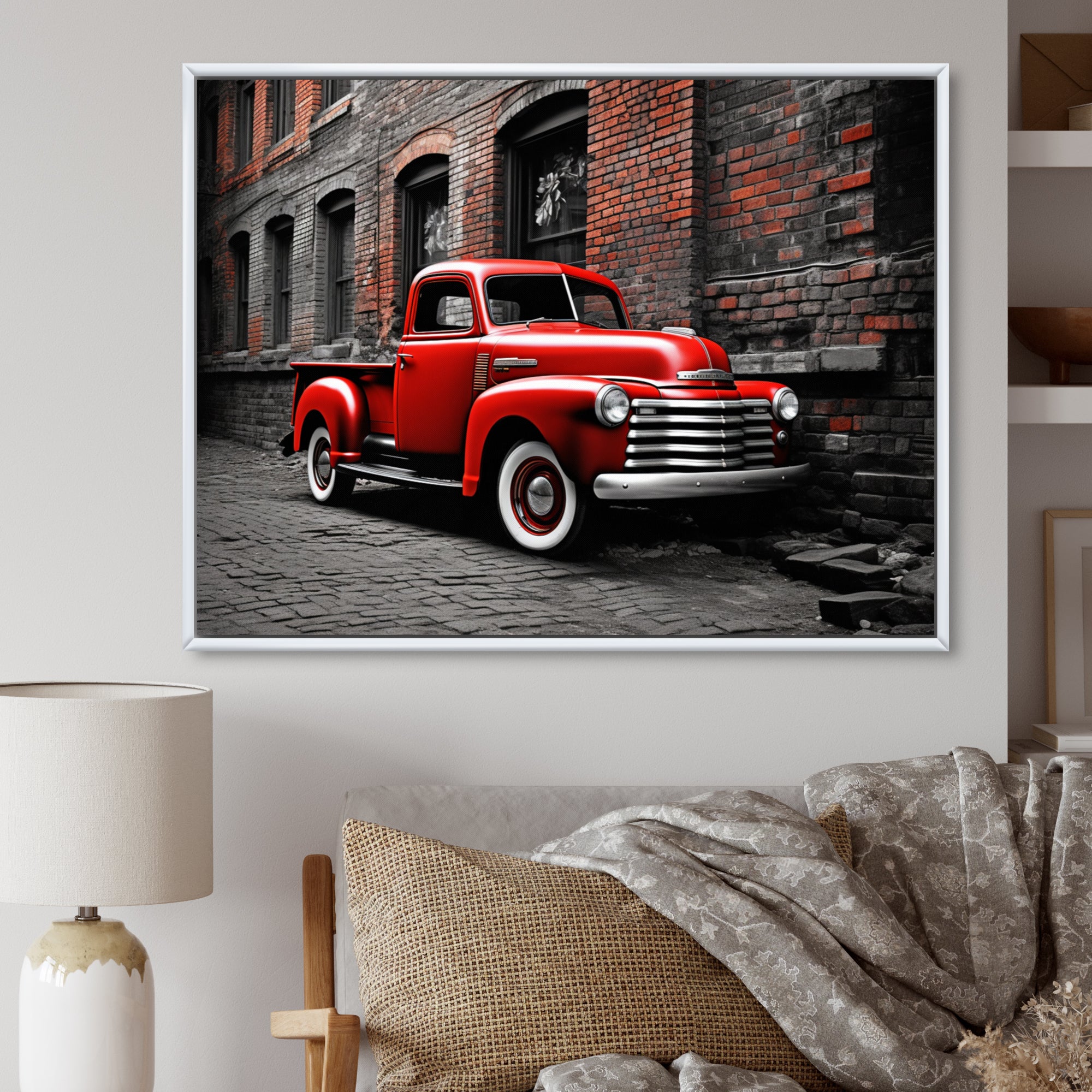 Red Pickup Truck Vintage Hauler I - Pickup Truck Canvas Wall Art