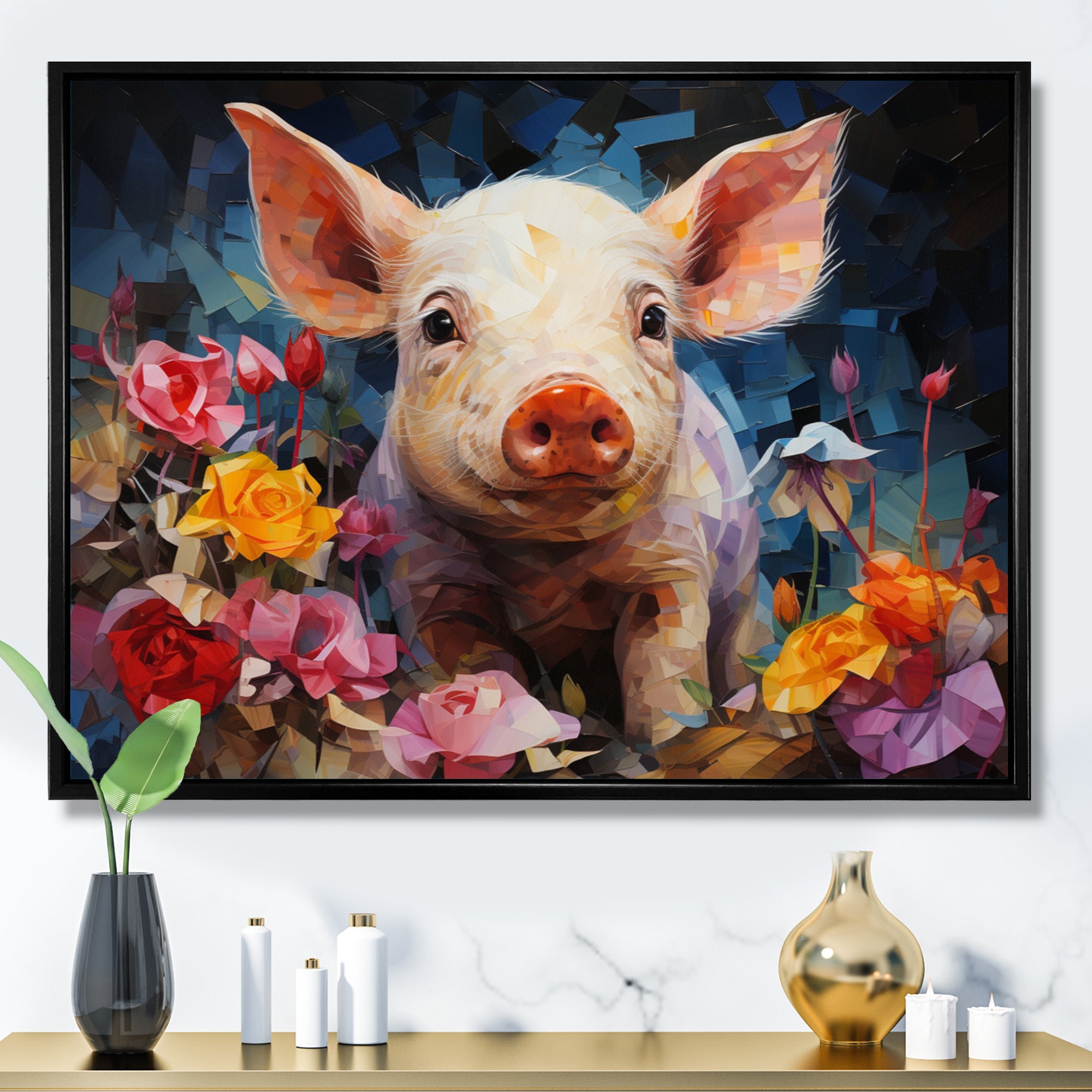 Pink Curious Piglet Collage - Pink Pig Wall Art