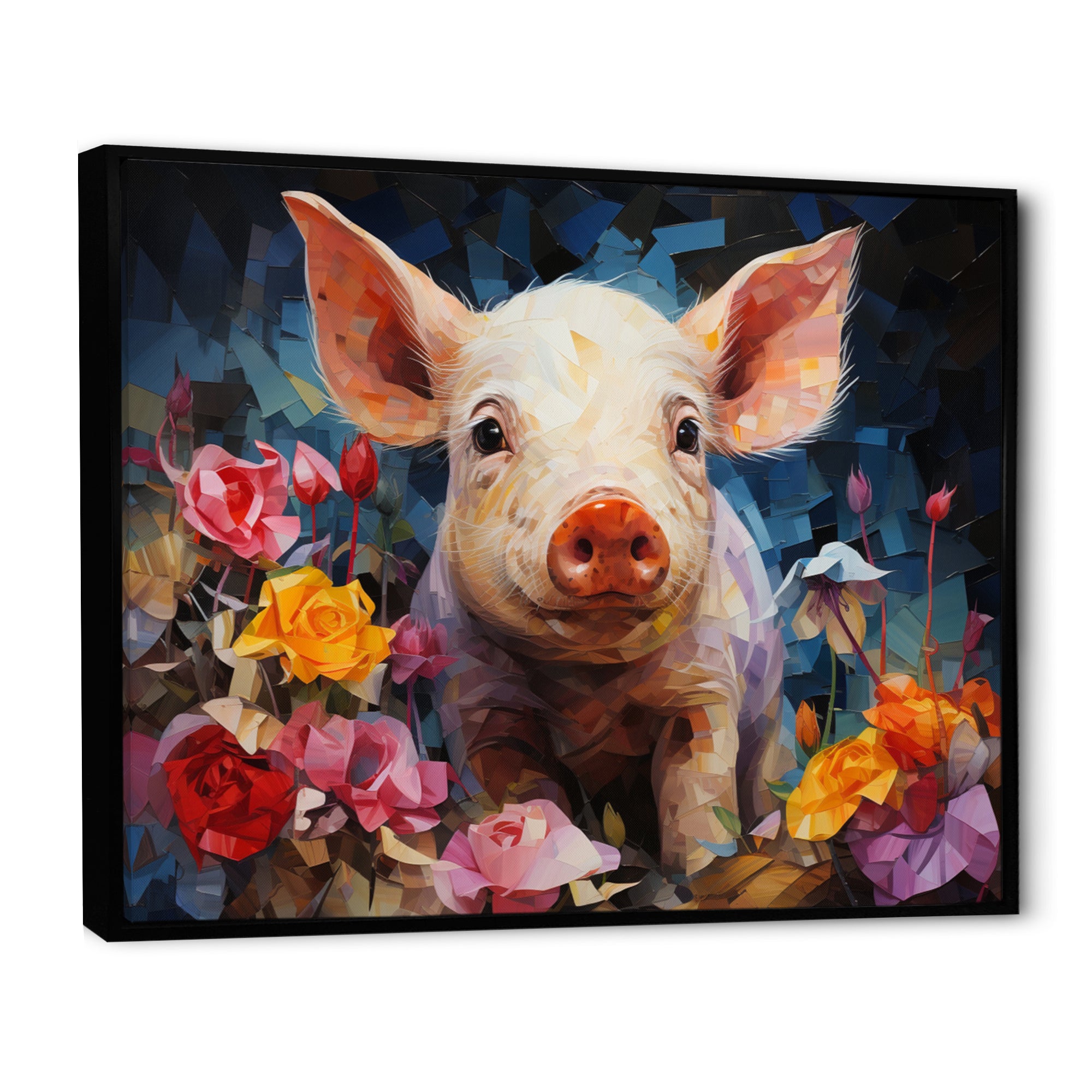 Pink Curious Piglet Collage - Pink Pig Wall Art