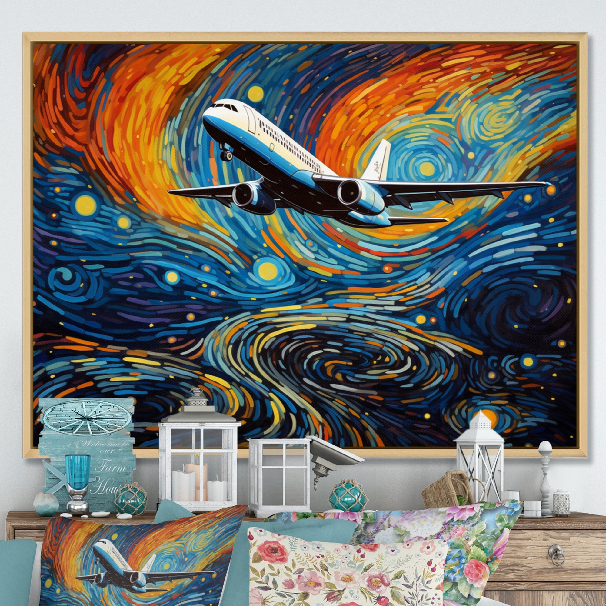 Plane In Cosmic Sojourn - Plane Canvas Wall Art