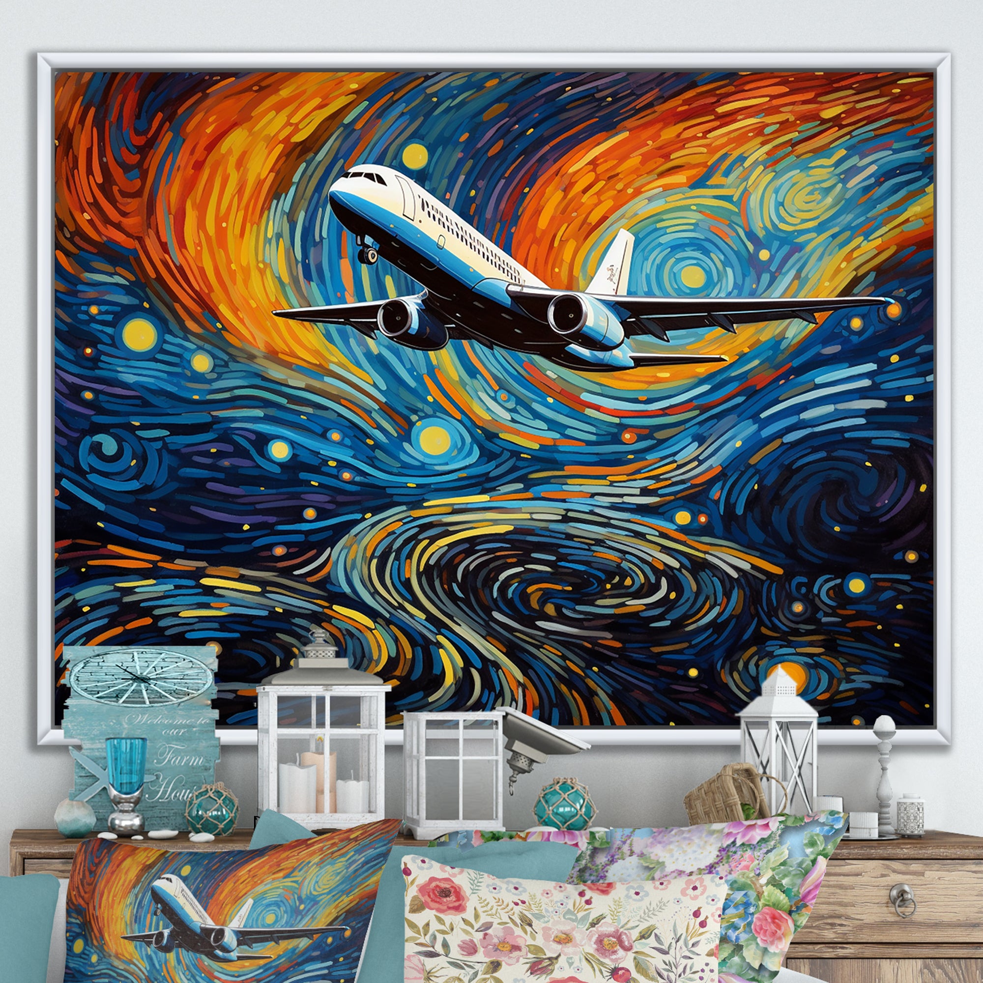 Plane In Cosmic Sojourn - Plane Canvas Wall Art