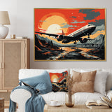 Orange Sunset Overs The Plane Flight - Plane Canvas Wall Art