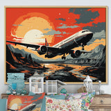 Orange Sunset Overs The Plane Flight - Plane Canvas Wall Art