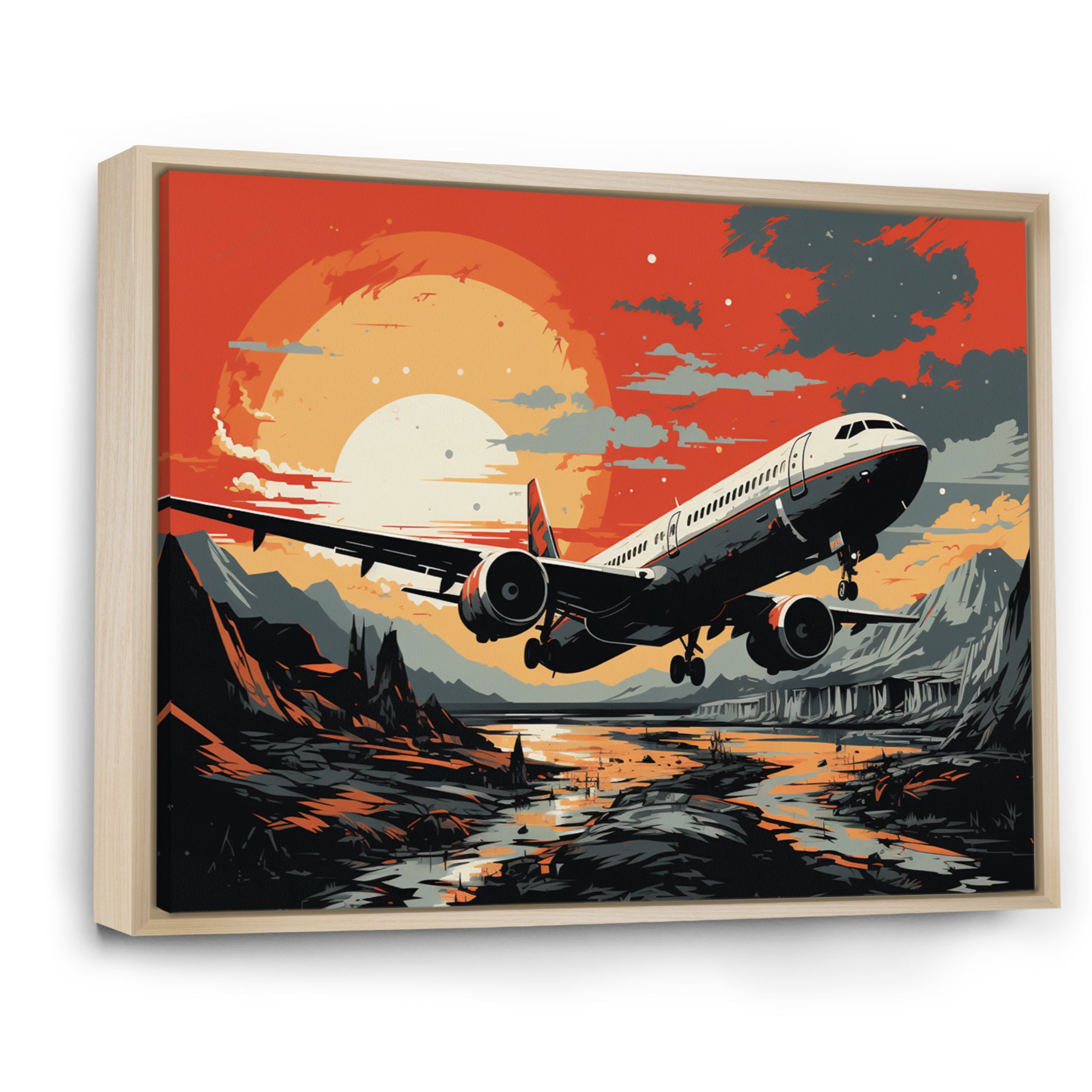 Orange Sunset Overs The Plane Flight - Plane Canvas Wall Art