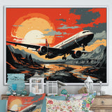 Orange Sunset Overs The Plane Flight - Plane Canvas Wall Art