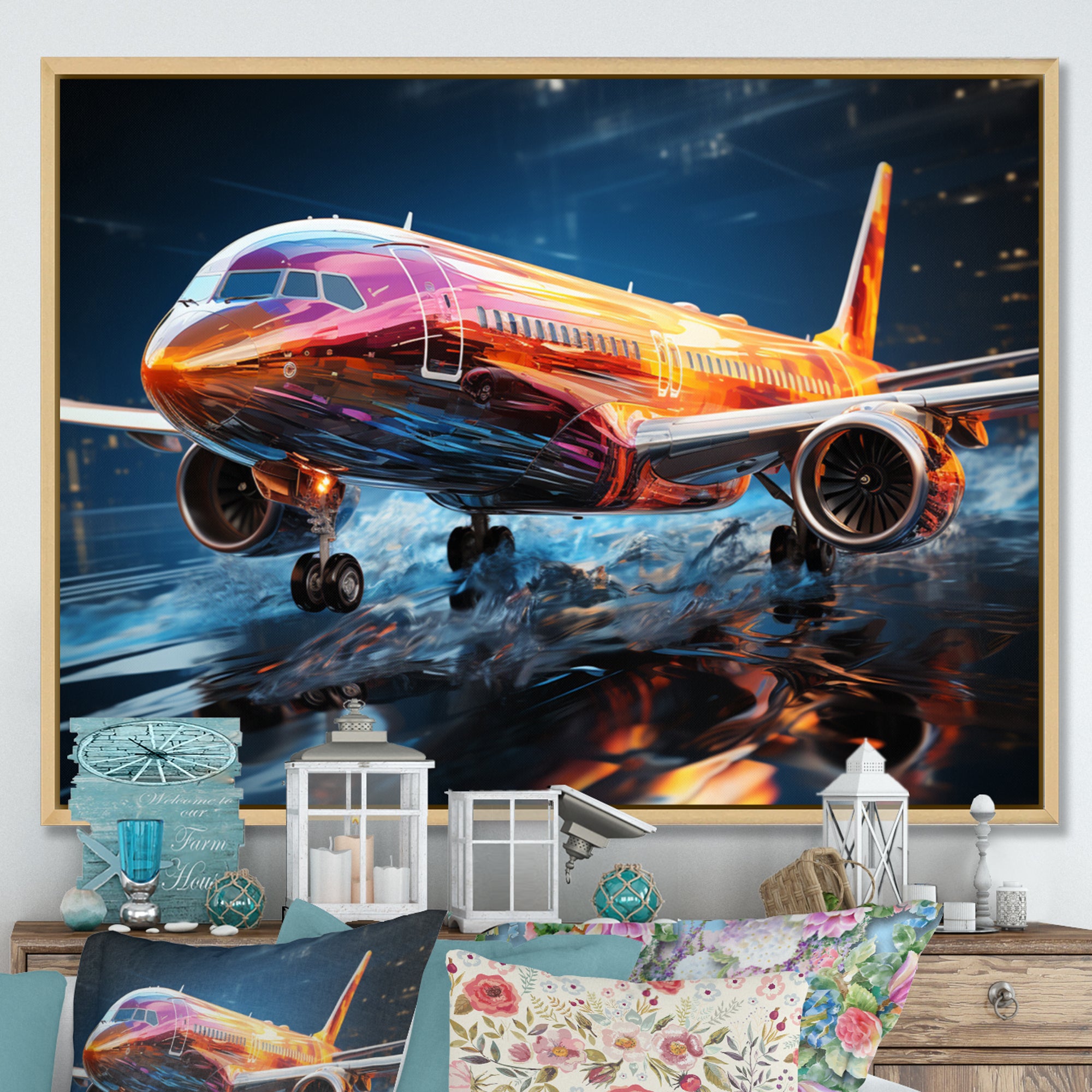 Colorful Plane In Translucent Ascension - Plane Canvas Wall Art