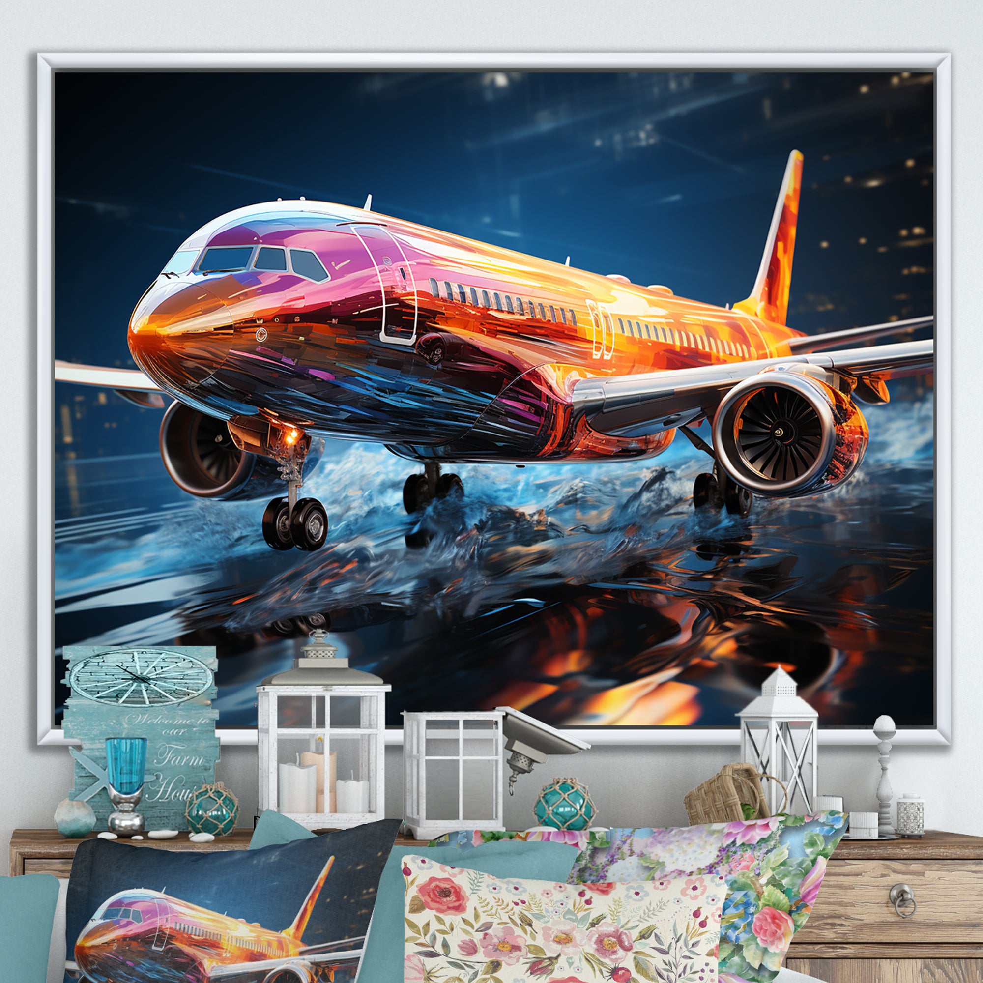 Colorful Plane In Translucent Ascension - Plane Canvas Wall Art