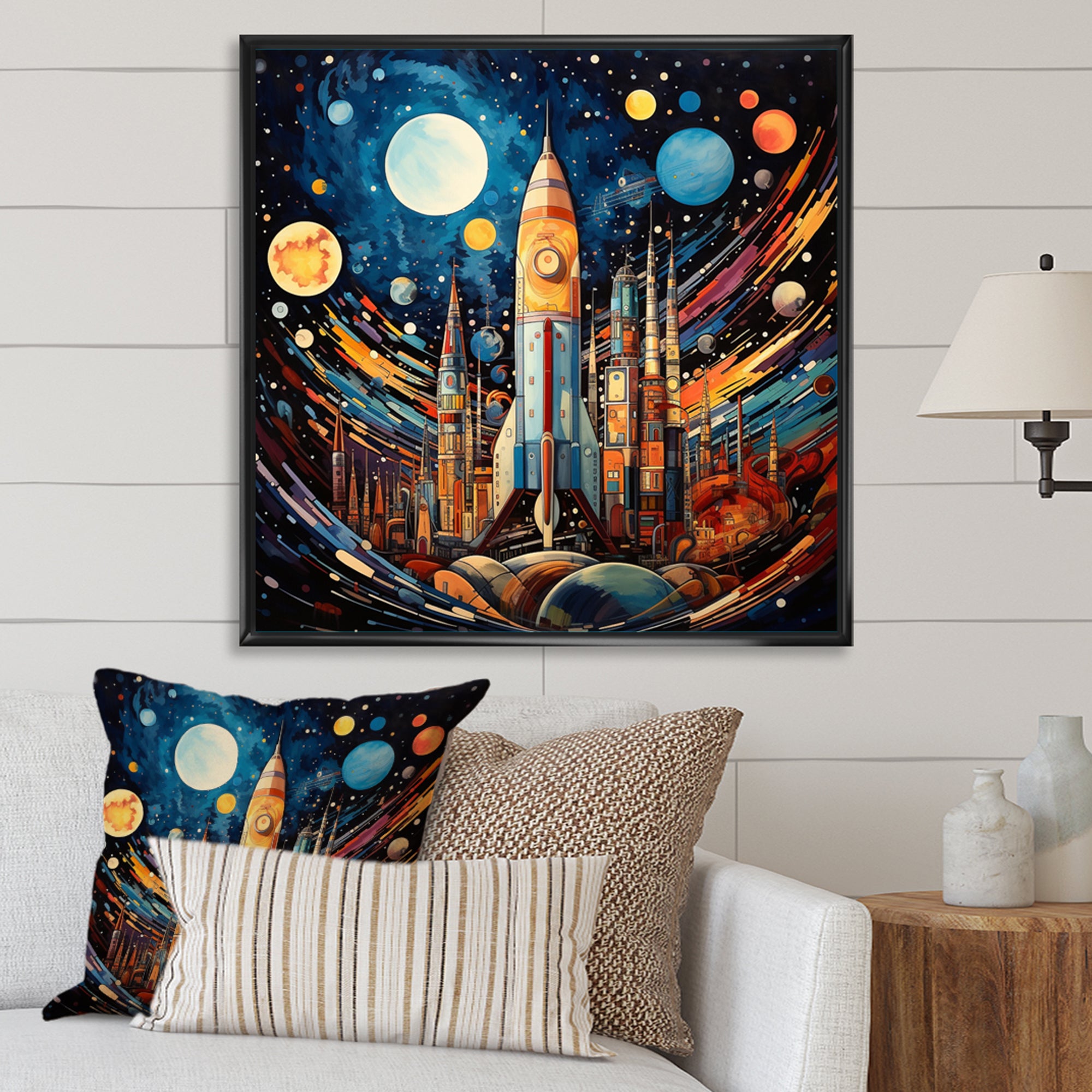 Rocketship Cosmic Collage - Rocketship Canvas Wall Art