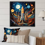 Rocketship Cosmic Collage - Rocketship Canvas Wall Art