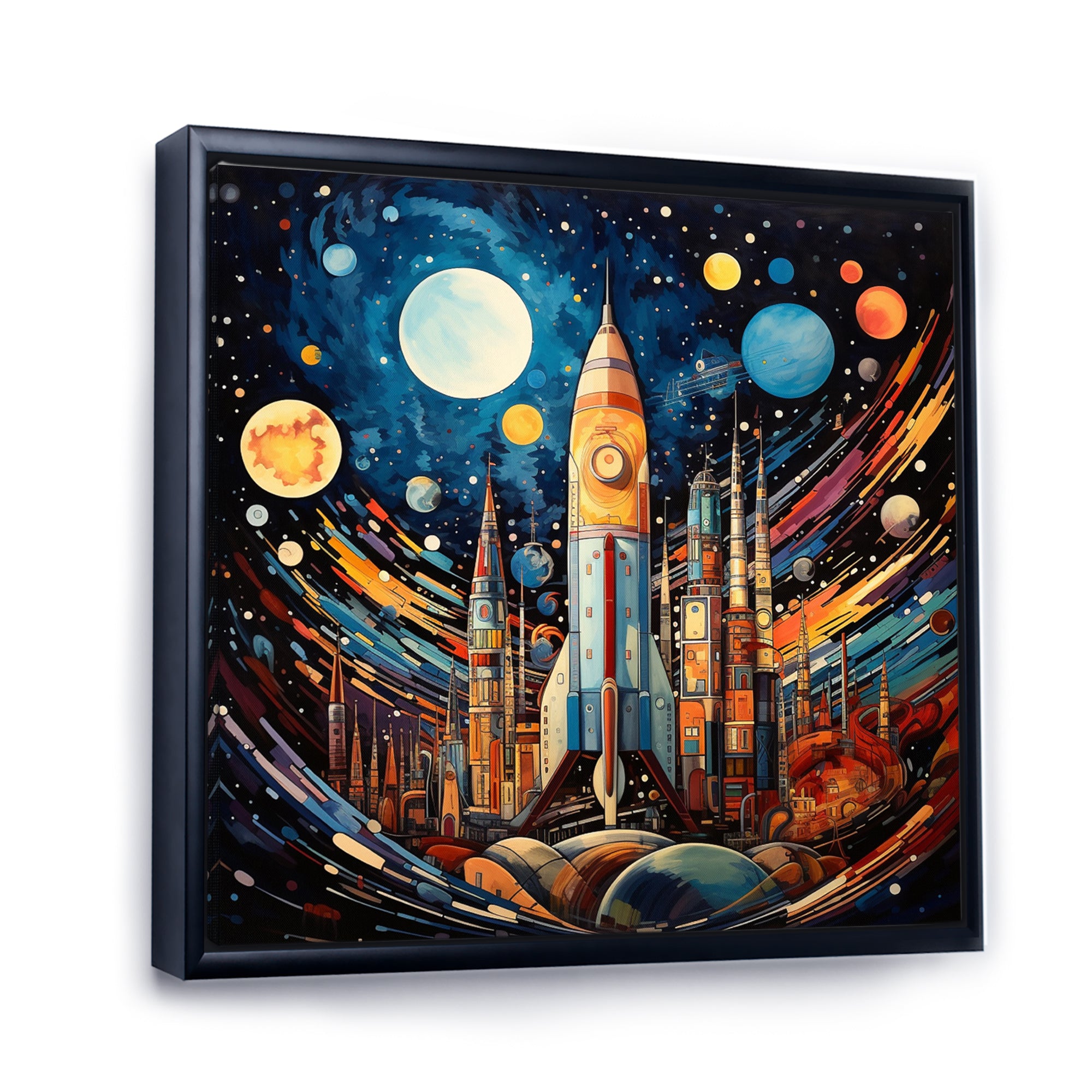 Rocketship Cosmic Collage - Rocketship Canvas Wall Art