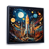 Rocketship Cosmic Collage - Rocketship Canvas Wall Art
