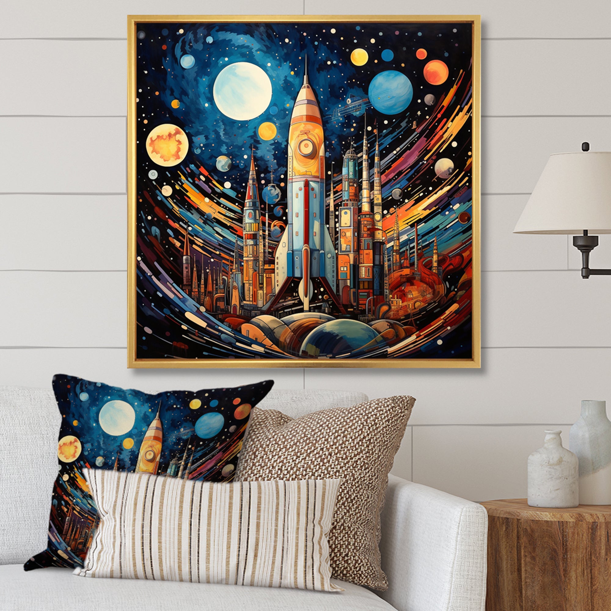 Rocketship Cosmic Collage - Rocketship Canvas Wall Art
