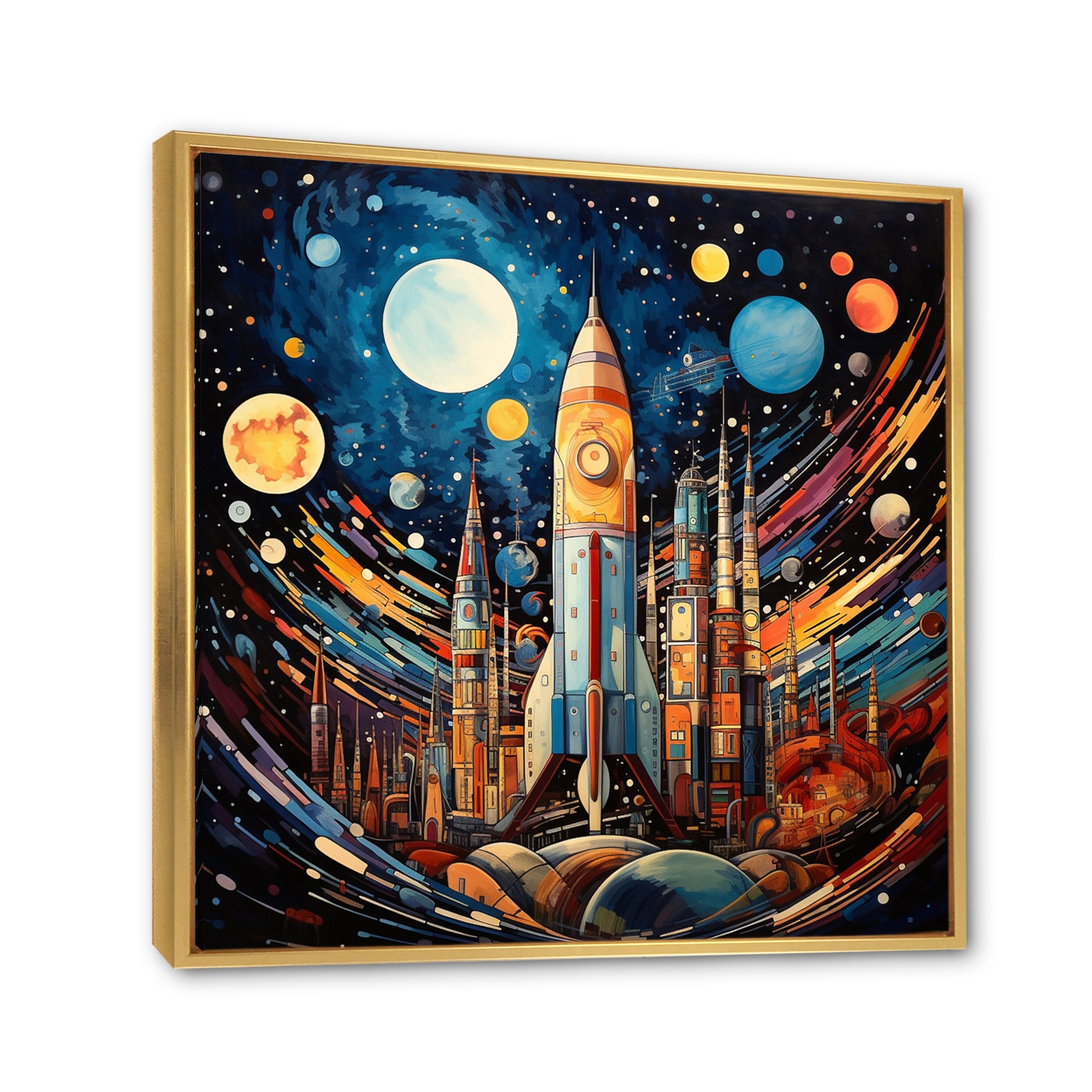 Rocketship Cosmic Collage - Rocketship Canvas Wall Art