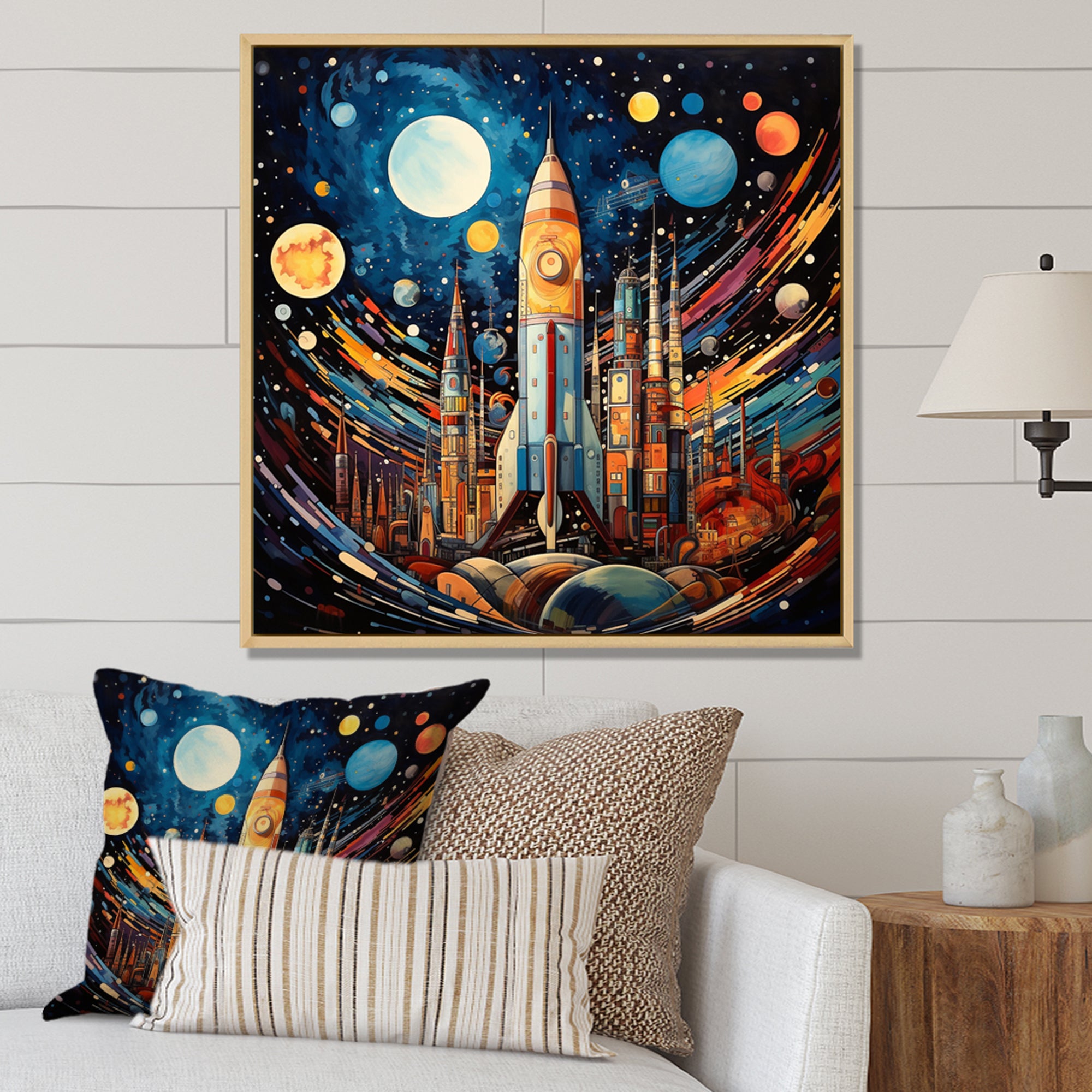 Rocketship Cosmic Collage - Rocketship Canvas Wall Art