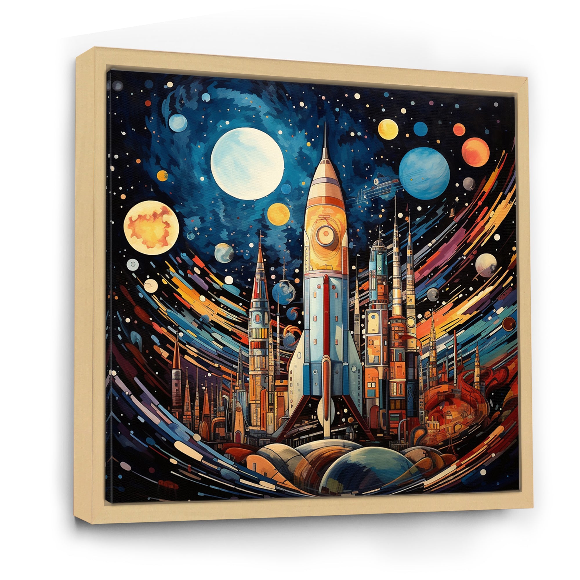 Rocketship Cosmic Collage - Rocketship Canvas Wall Art