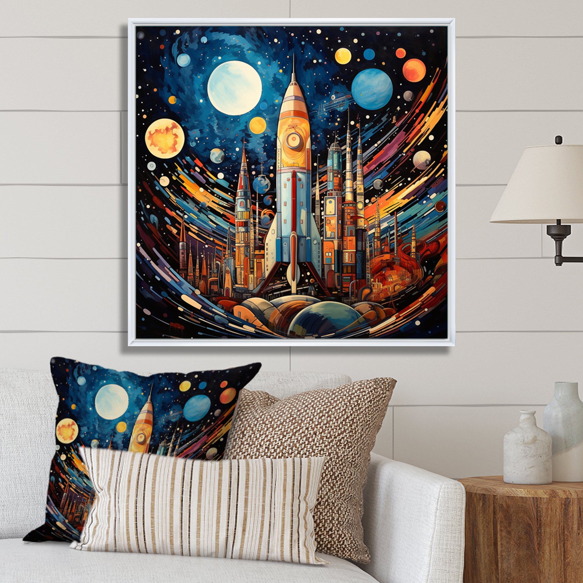 Rocketship Cosmic Collage - Rocketship Canvas Wall Art