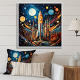 Rocketship Cosmic Collage - Rocketship Canvas Wall Art