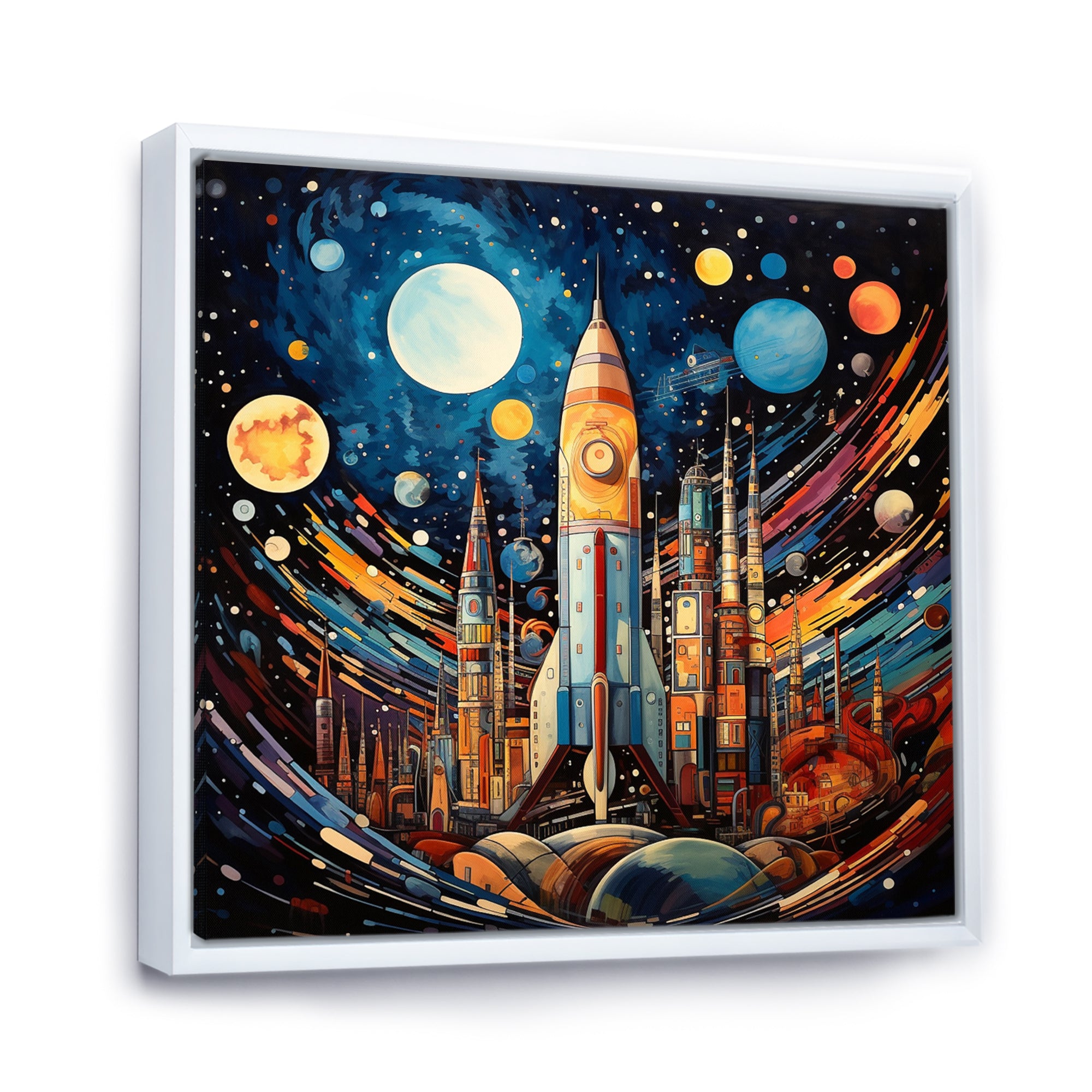 Rocketship Cosmic Collage - Rocketship Canvas Wall Art