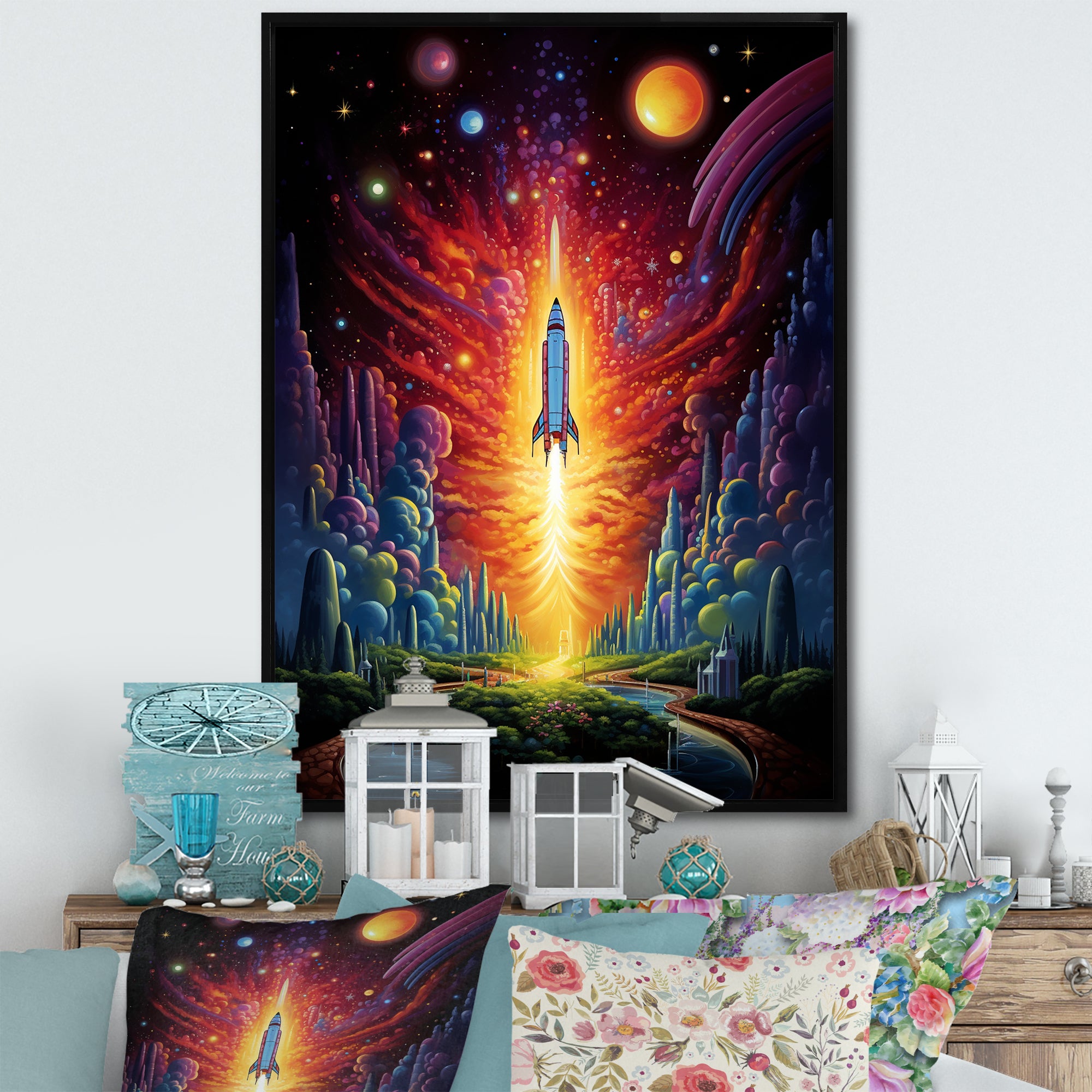 Rocketship Cosmic Dreamscape - Rocketship Canvas Wall Art