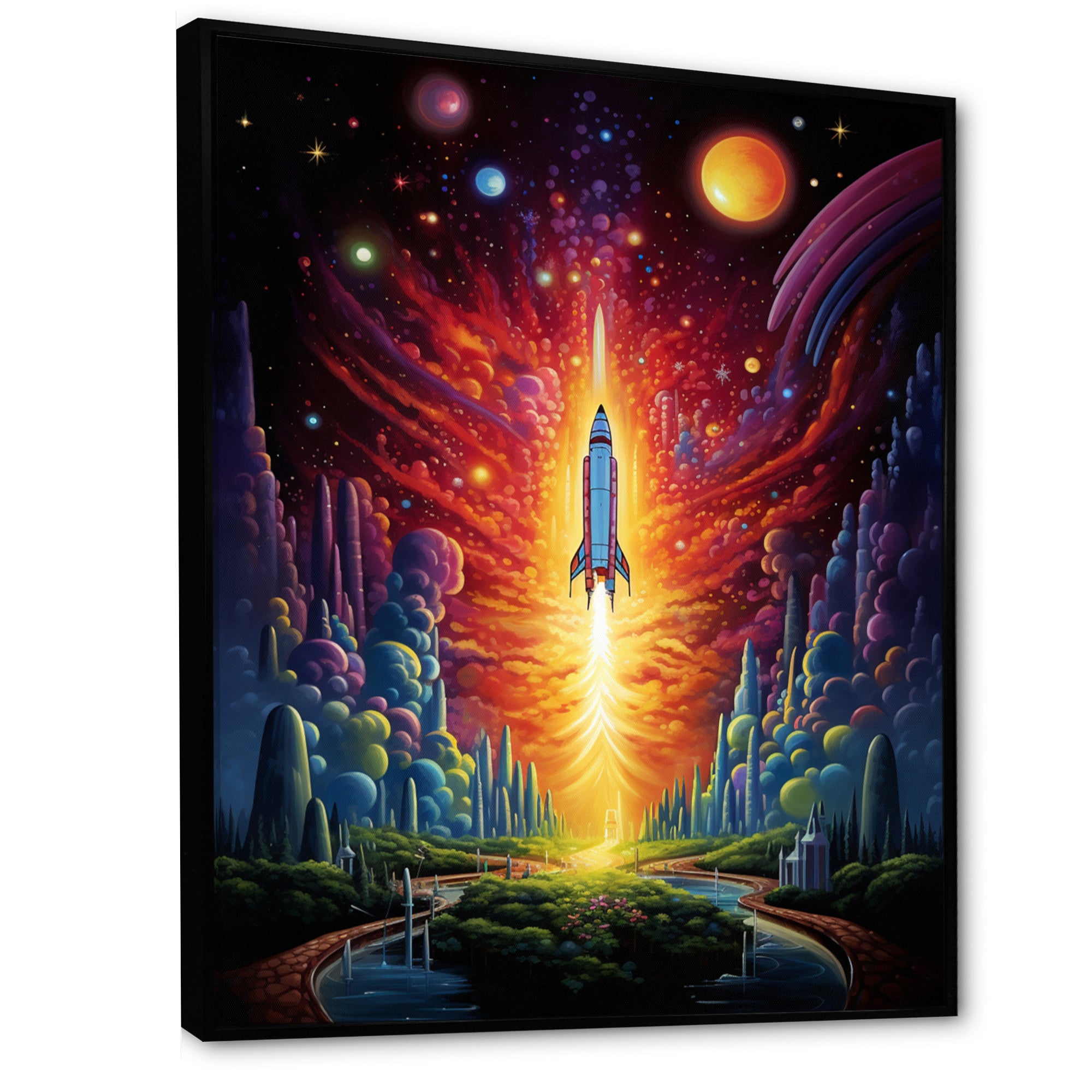 Rocketship Cosmic Dreamscape - Rocketship Canvas Wall Art