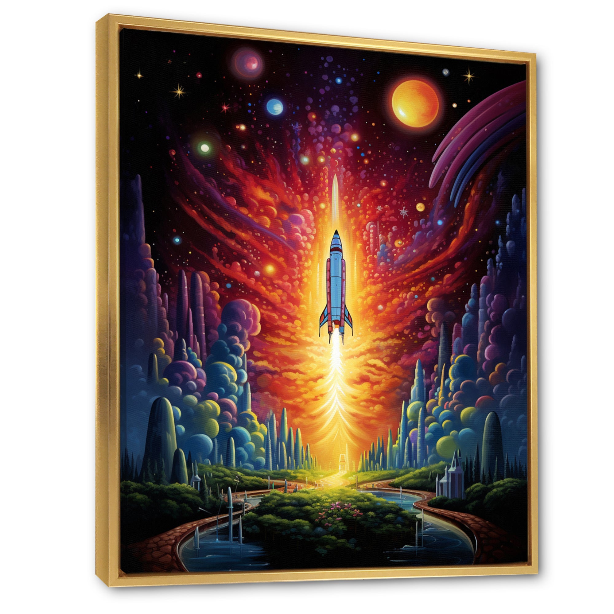Rocketship Cosmic Dreamscape - Rocketship Canvas Wall Art