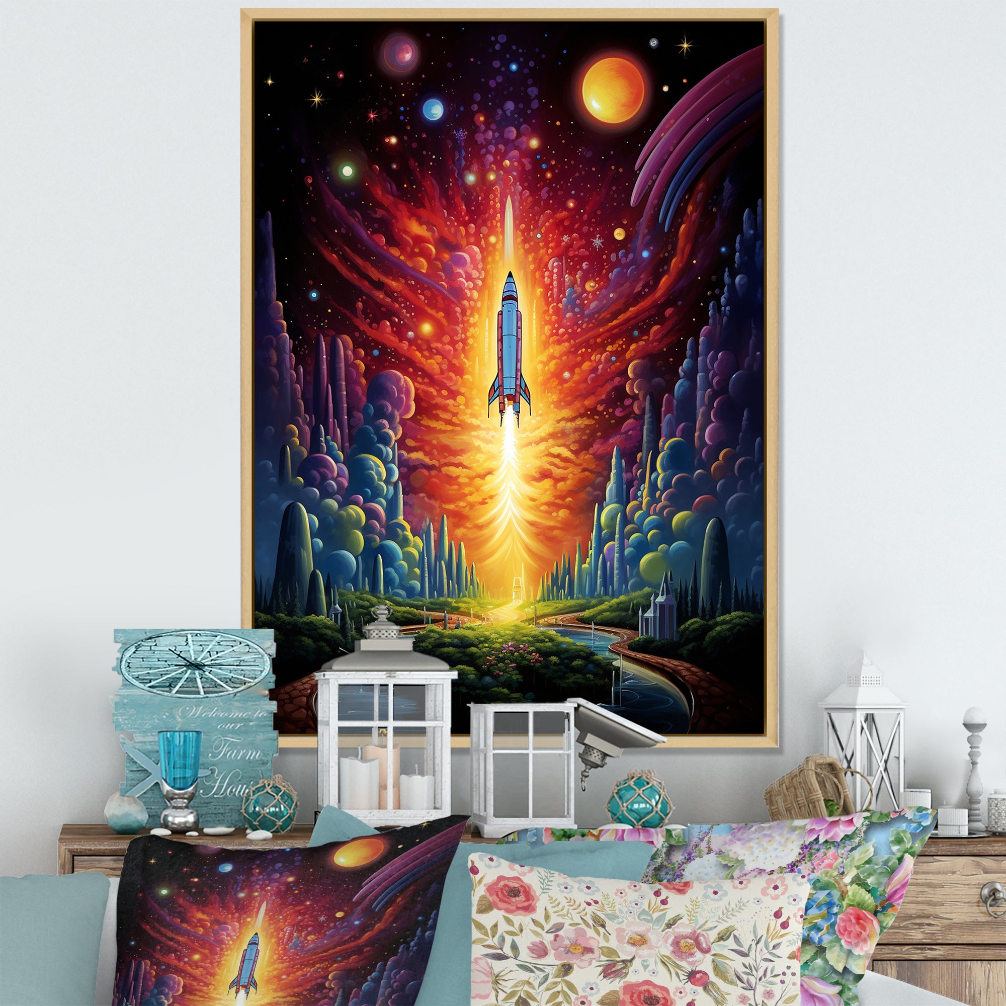 Rocketship Cosmic Dreamscape - Rocketship Canvas Wall Art