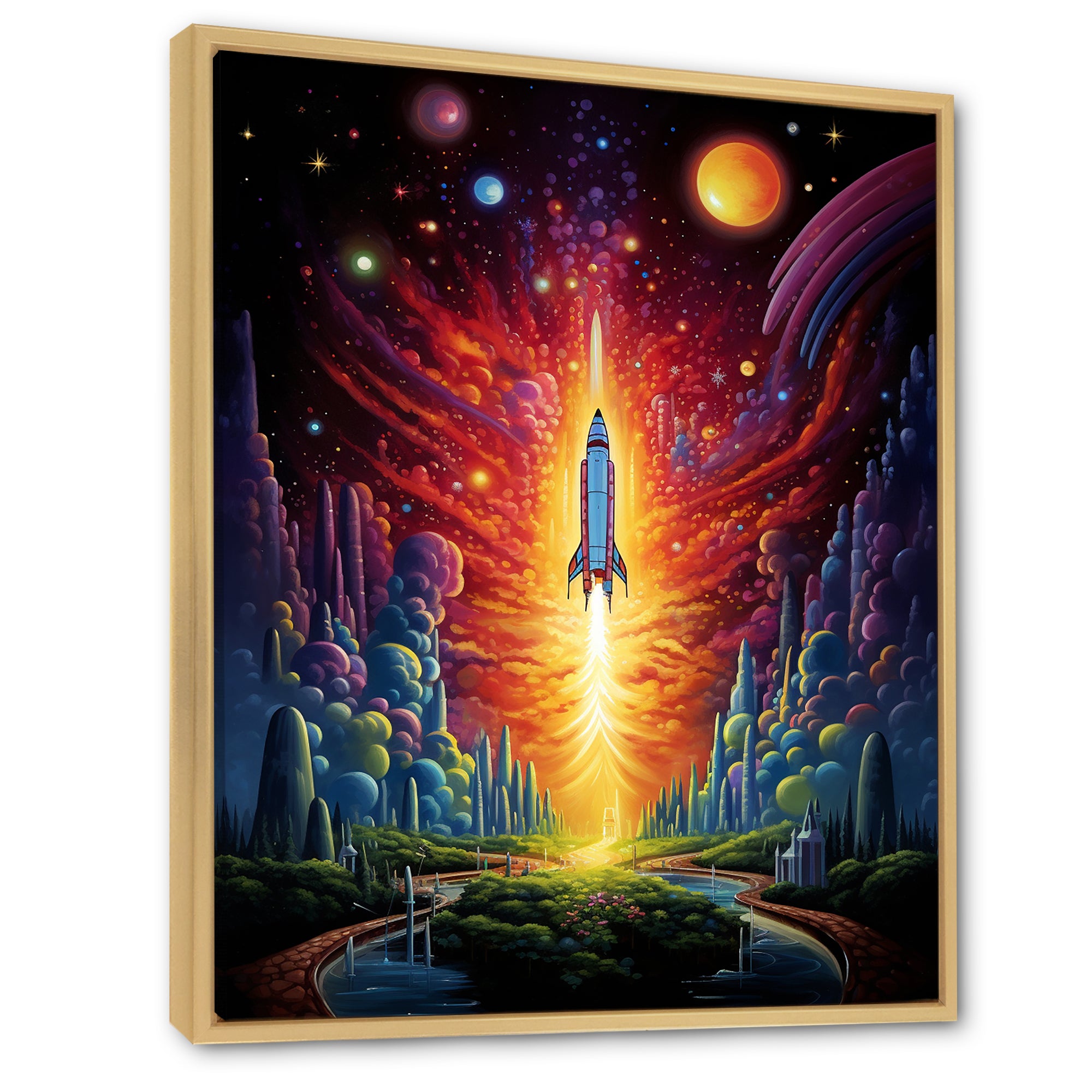 Rocketship Cosmic Dreamscape - Rocketship Canvas Wall Art