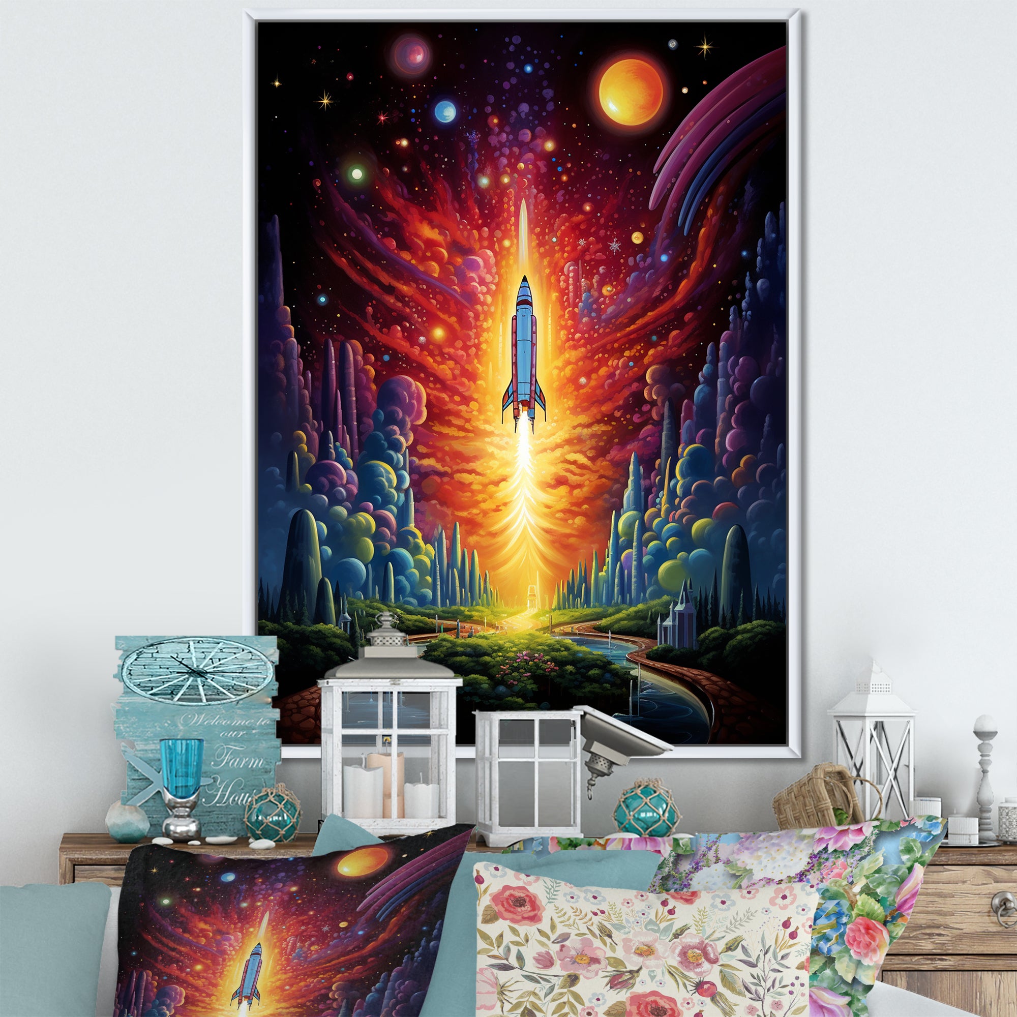 Rocketship Cosmic Dreamscape - Rocketship Canvas Wall Art
