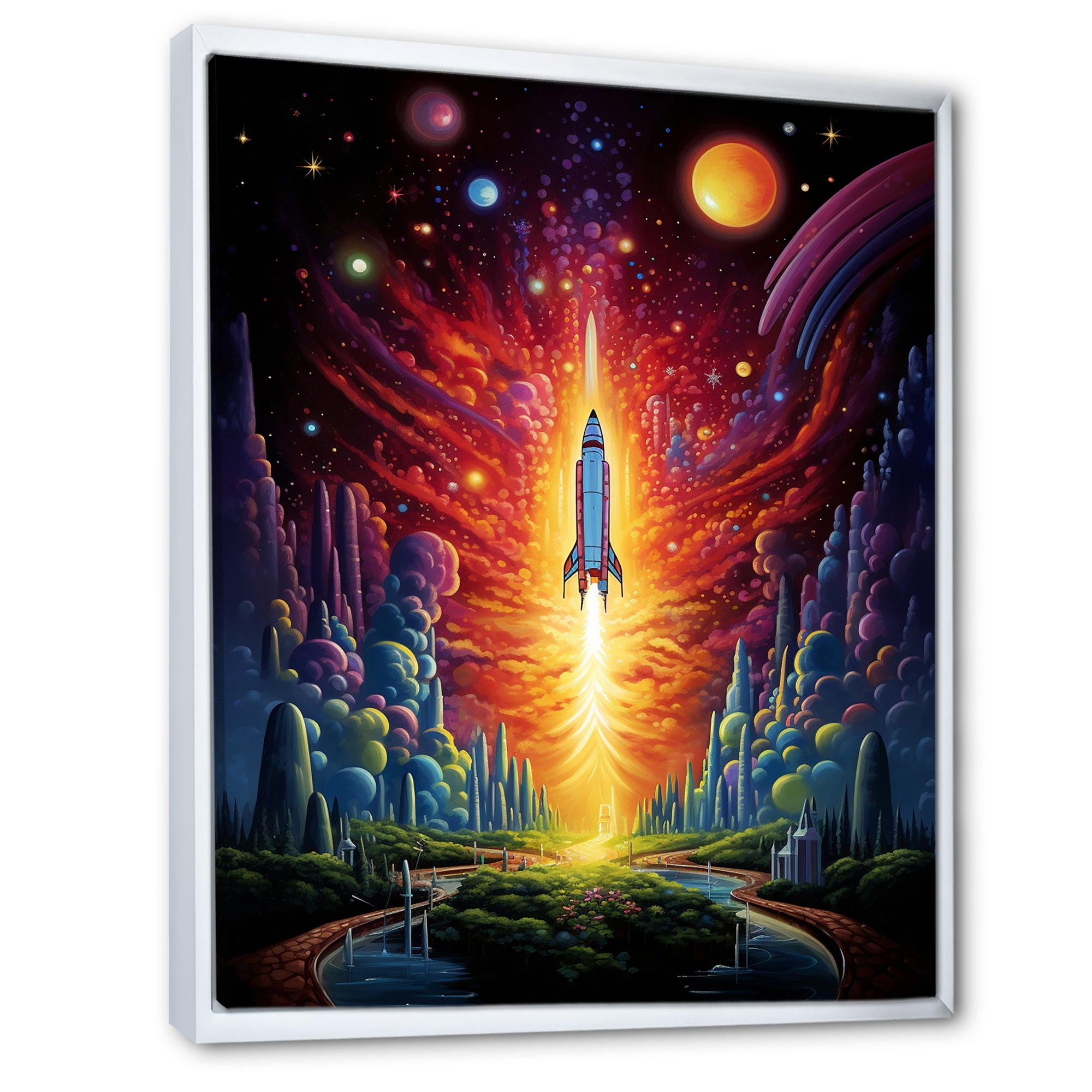 Rocketship Cosmic Dreamscape - Rocketship Canvas Wall Art