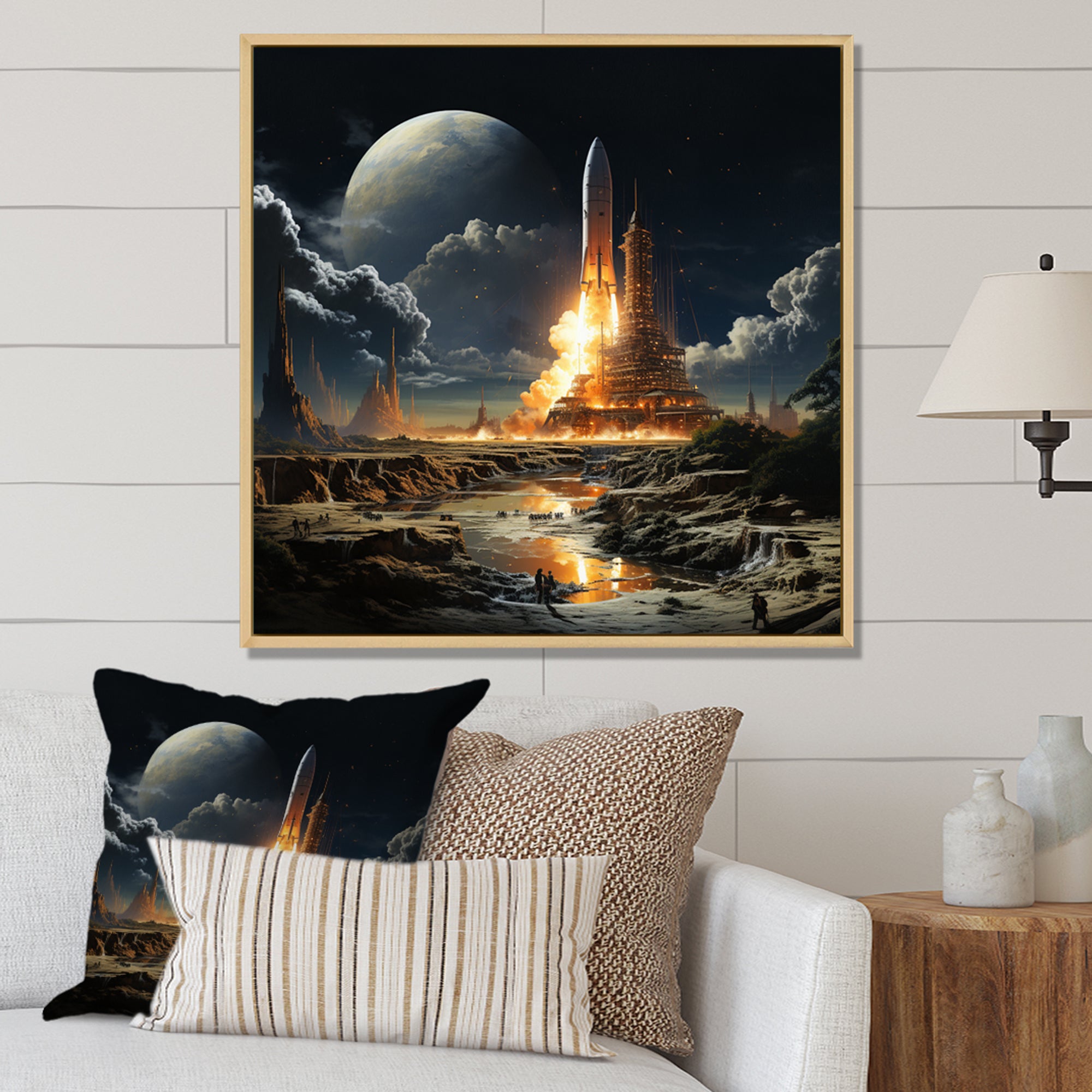 Rocketship Lunar Dreamscape - Rocketship Canvas Wall Art