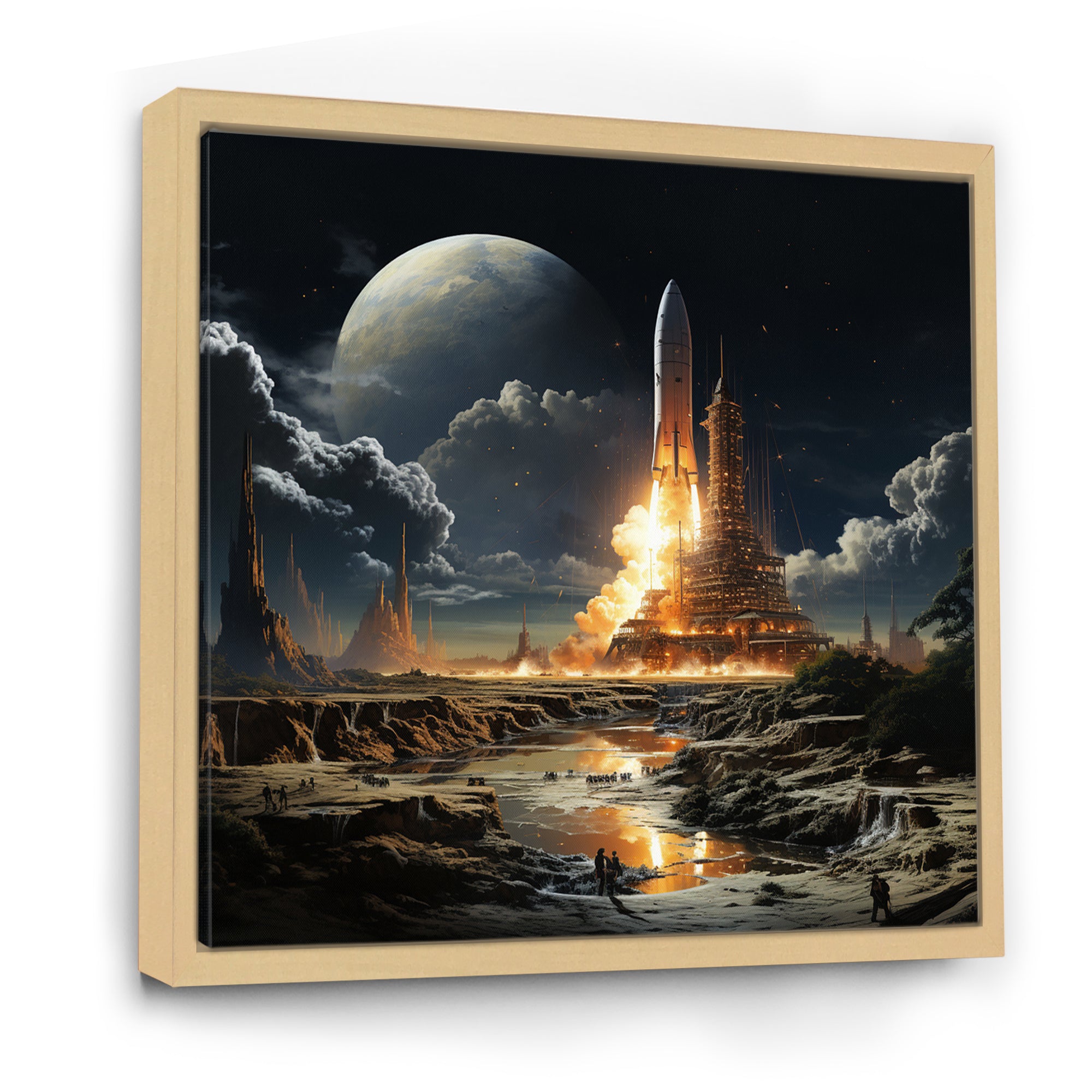 Rocketship Lunar Dreamscape - Rocketship Canvas Wall Art
