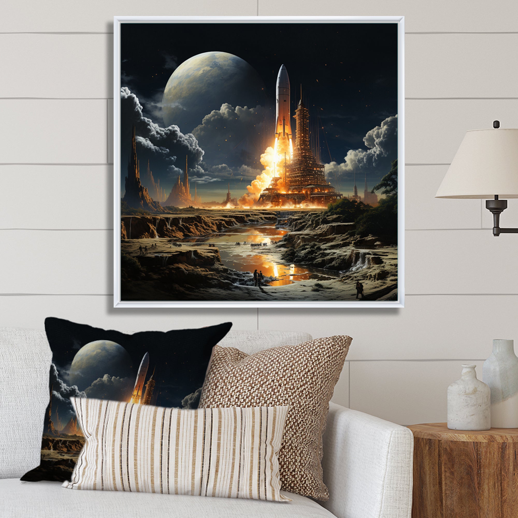 Rocketship Lunar Dreamscape - Rocketship Canvas Wall Art