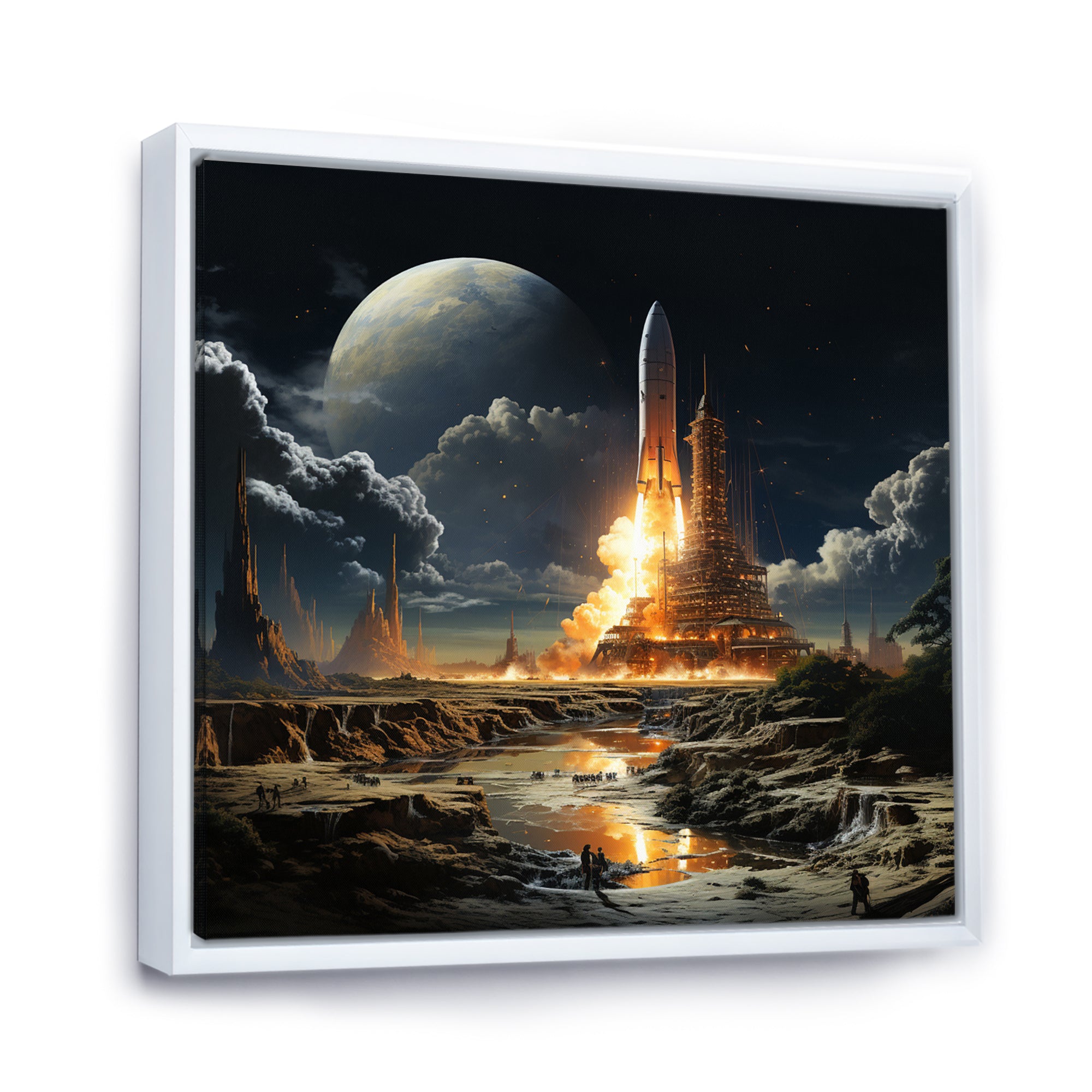 Rocketship Lunar Dreamscape - Rocketship Canvas Wall Art
