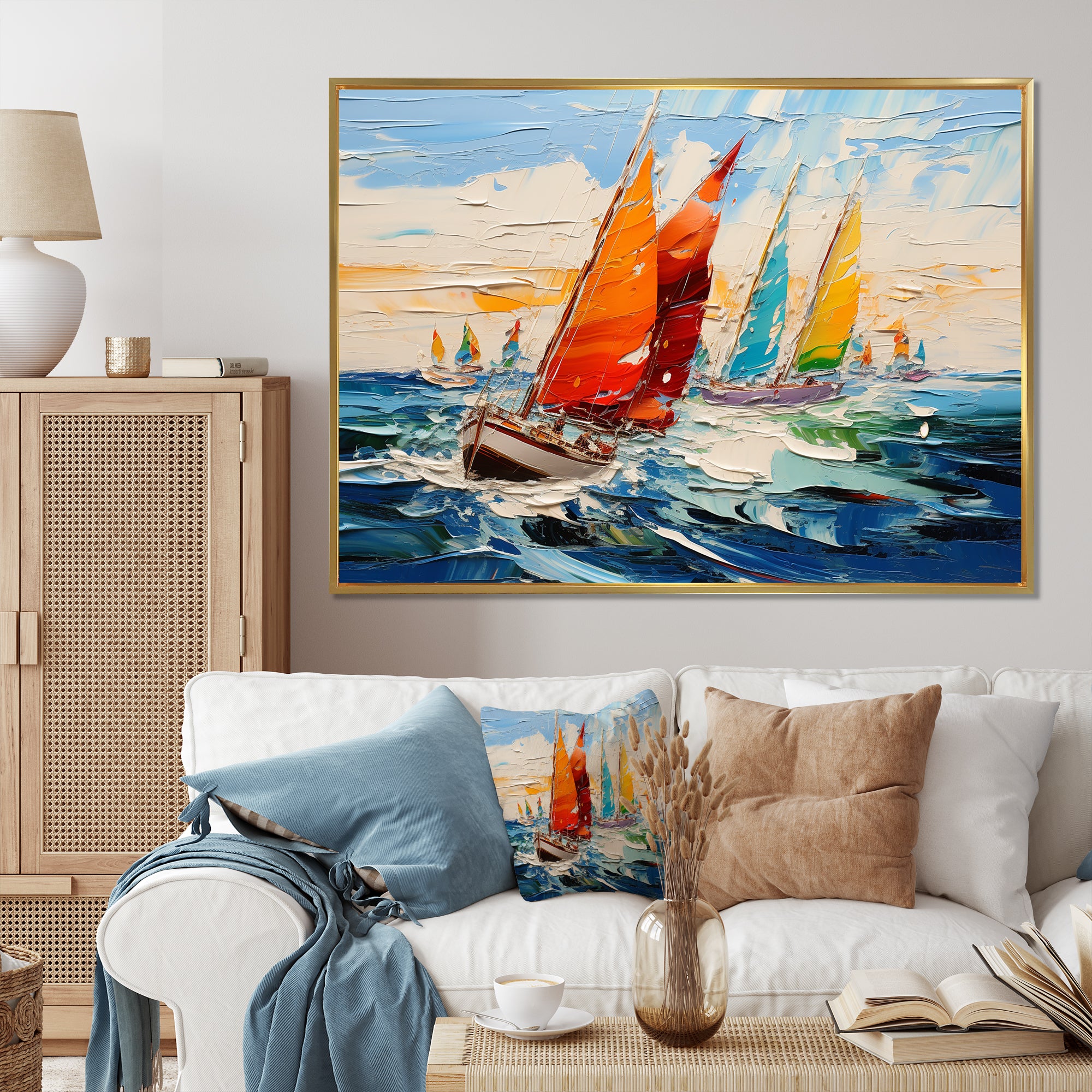 Sailboat Seascape Symphony I - Boat Sailing Canvas Wall Art