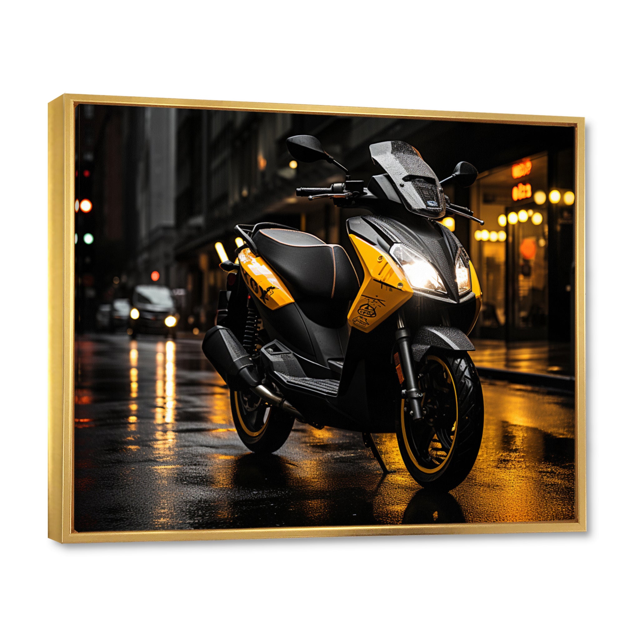 Yellow Black Scooter City Glide I - Scooter Canvas Wall Art