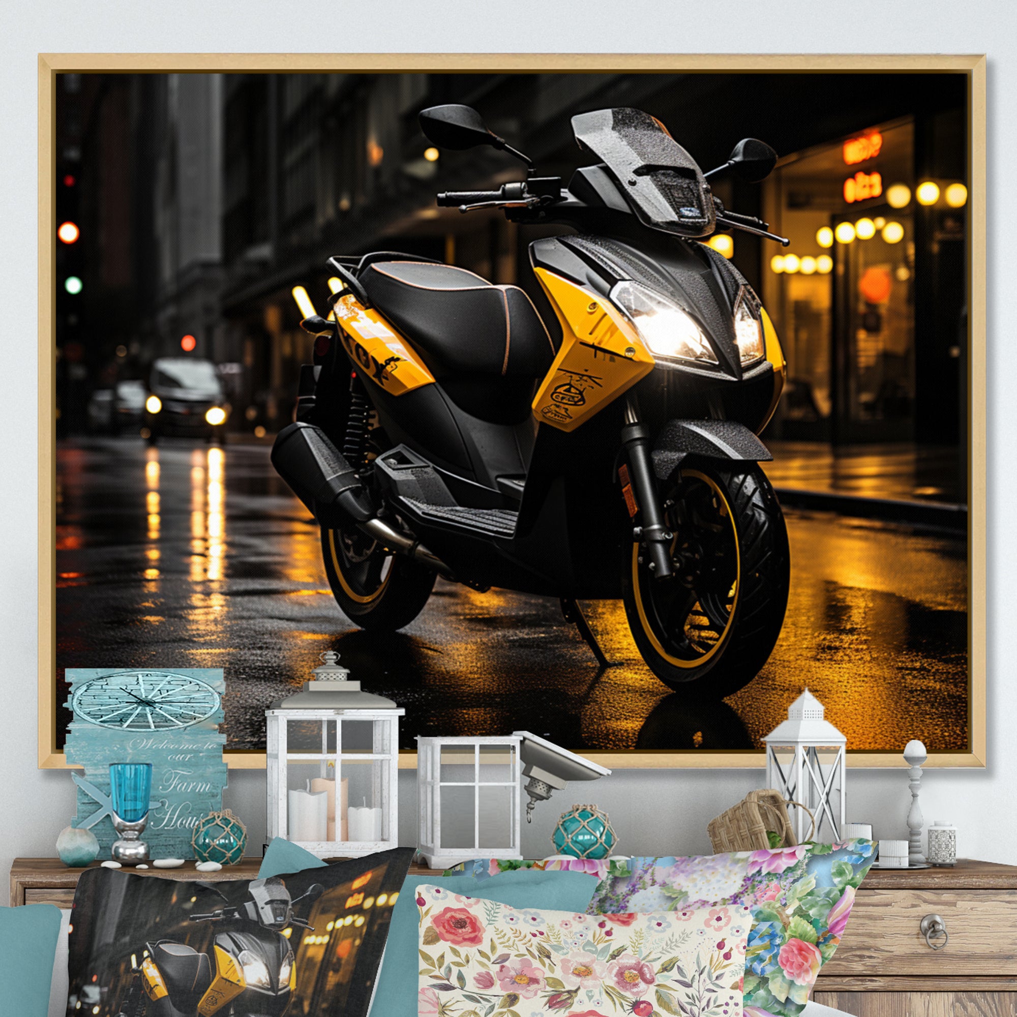 Yellow Black Scooter City Glide I - Scooter Canvas Wall Art