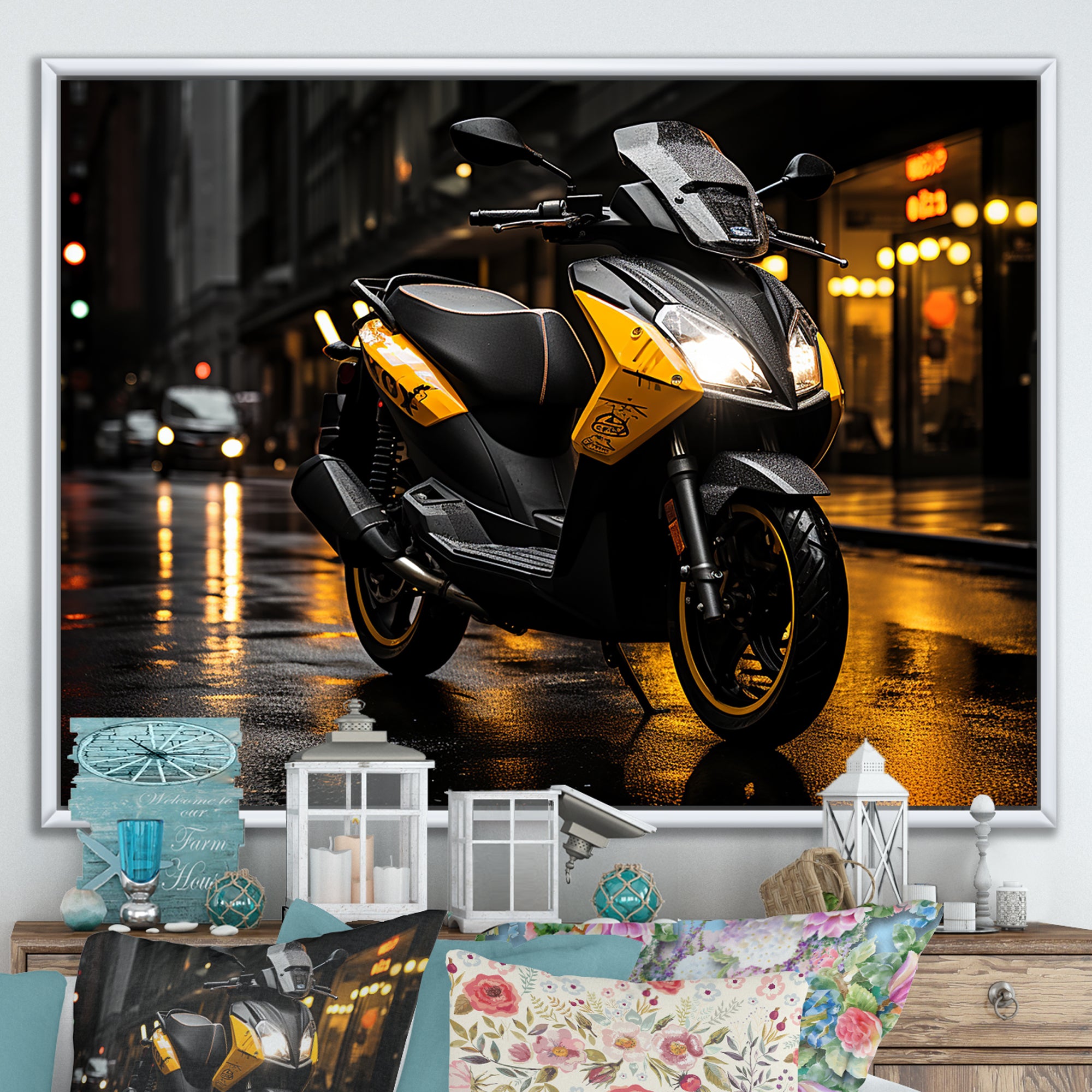 Yellow Black Scooter City Glide I - Scooter Canvas Wall Art