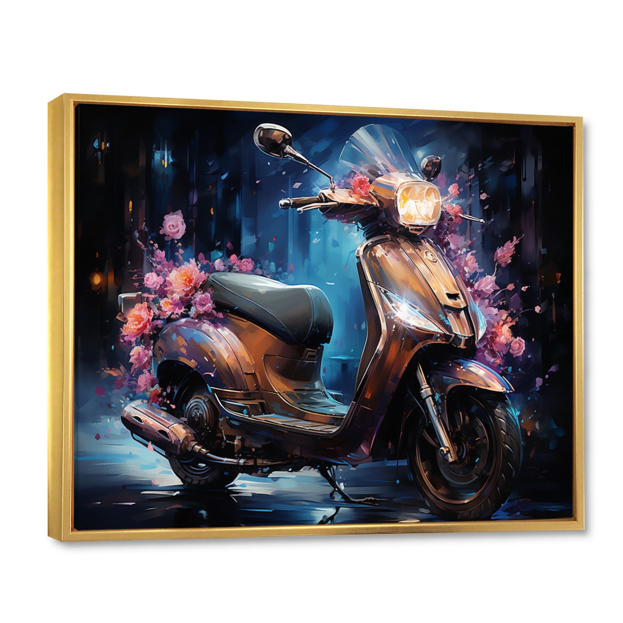 Teal Gold Scooter Night Glow - Scooter Canvas Wall Art