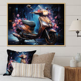 Teal Gold Scooter Night Glow - Scooter Canvas Wall Art