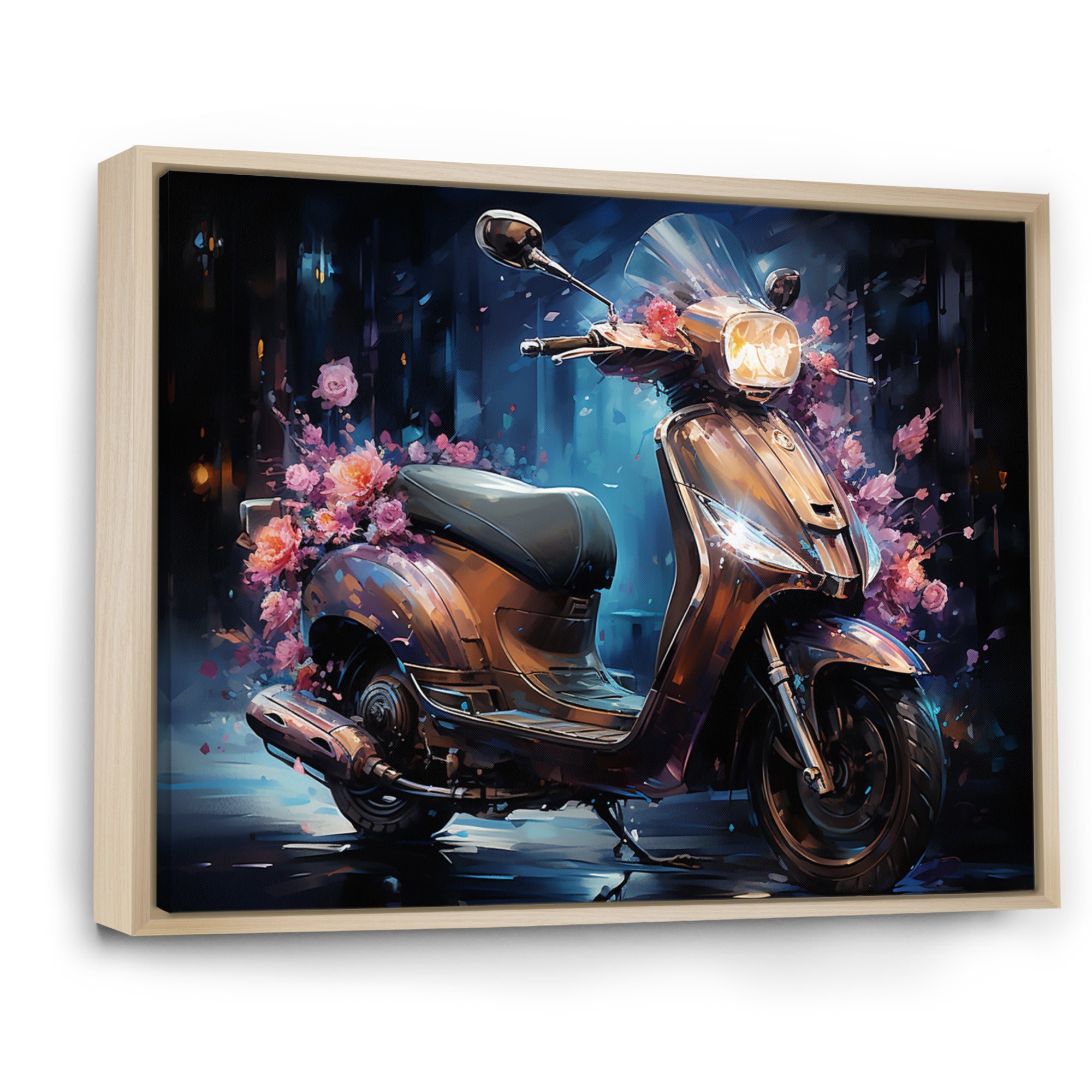 Teal Gold Scooter Night Glow - Scooter Canvas Wall Art