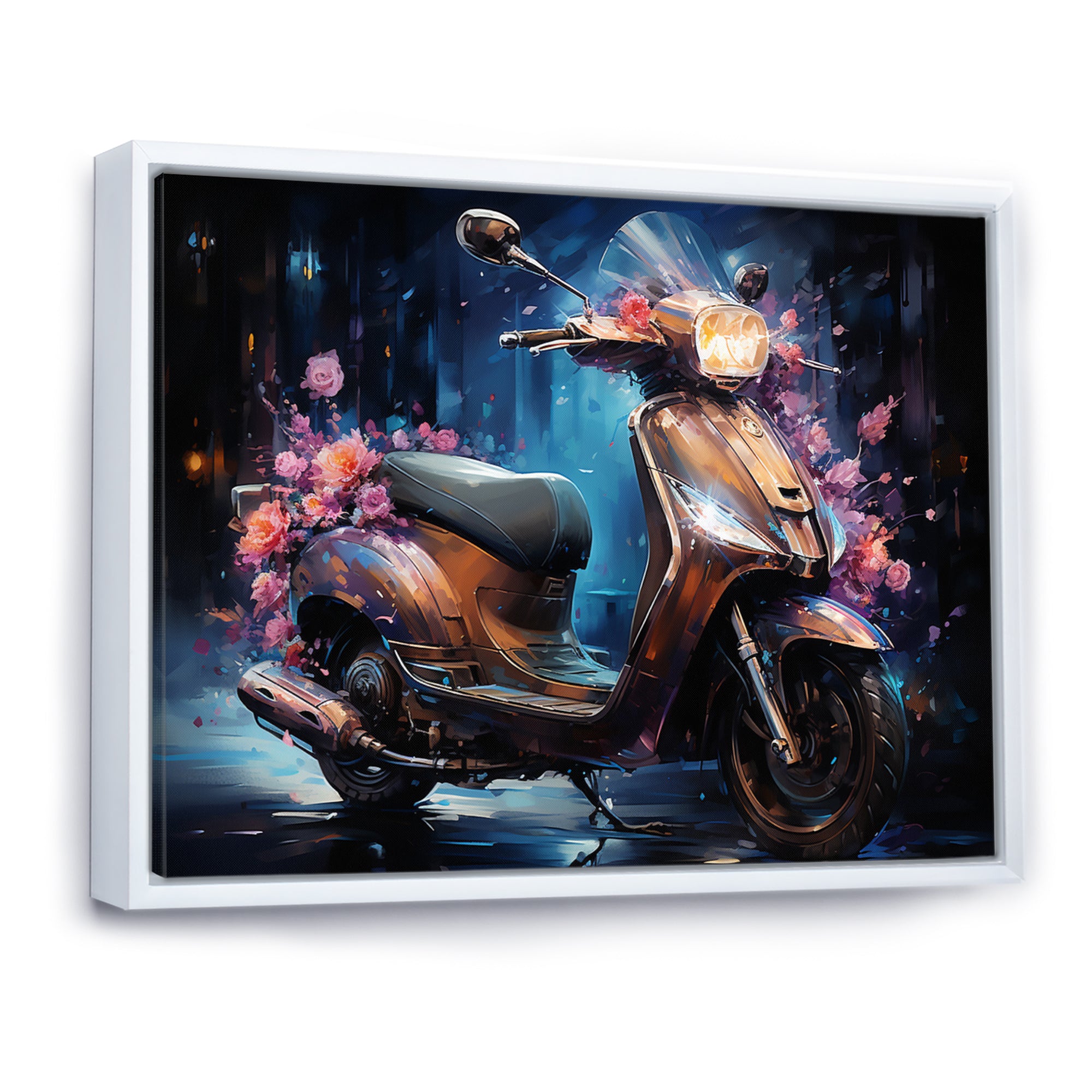 Teal Gold Scooter Night Glow - Scooter Canvas Wall Art