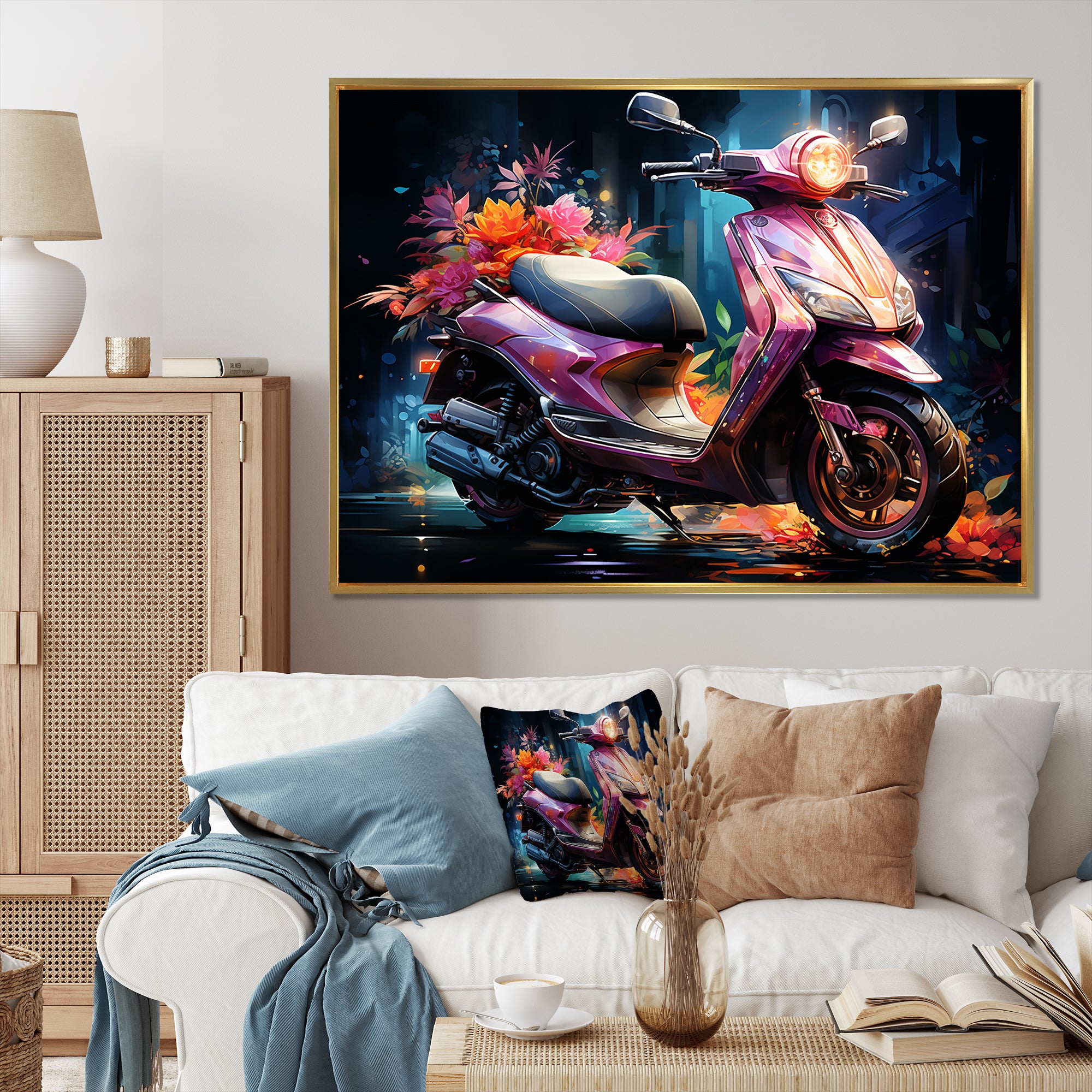 Purple Coral Scooter Night Glow - Scooter Canvas Wall Art